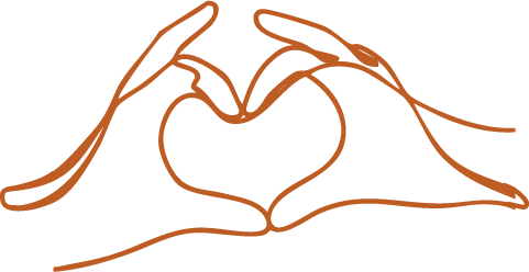Outline drawing of two hands forming a heart shape.