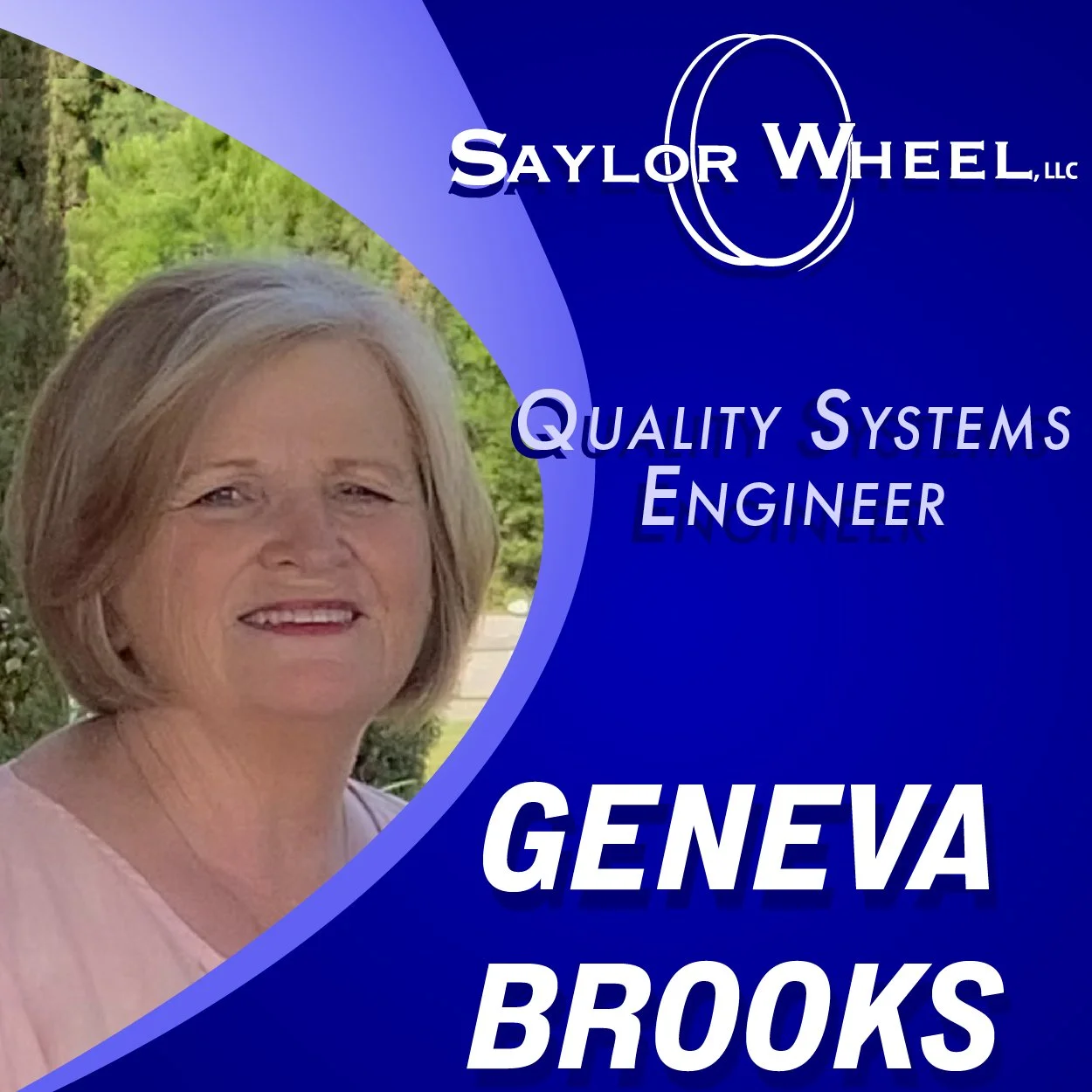 Image featuring Geneva Brooks, a quality systems engineer, with a portrait of Geneva Brooks and the company logo on a blue background.