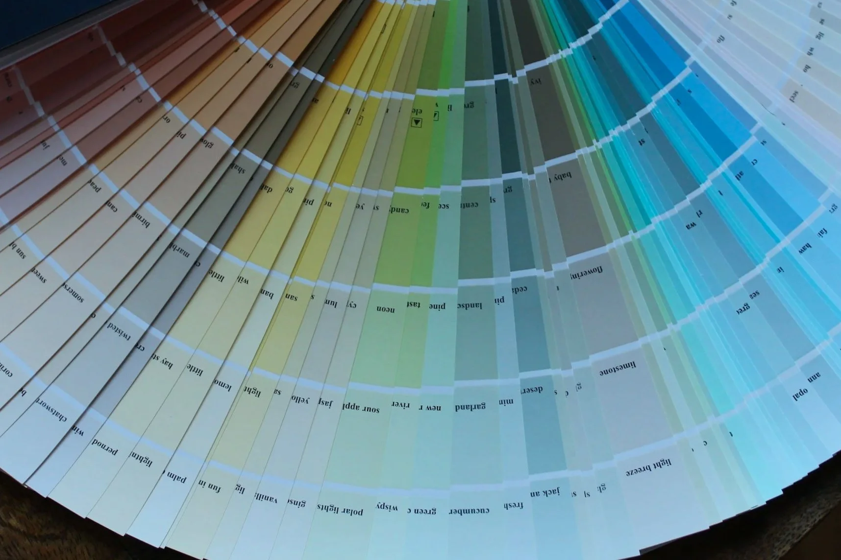 Paint sample cards in various colors