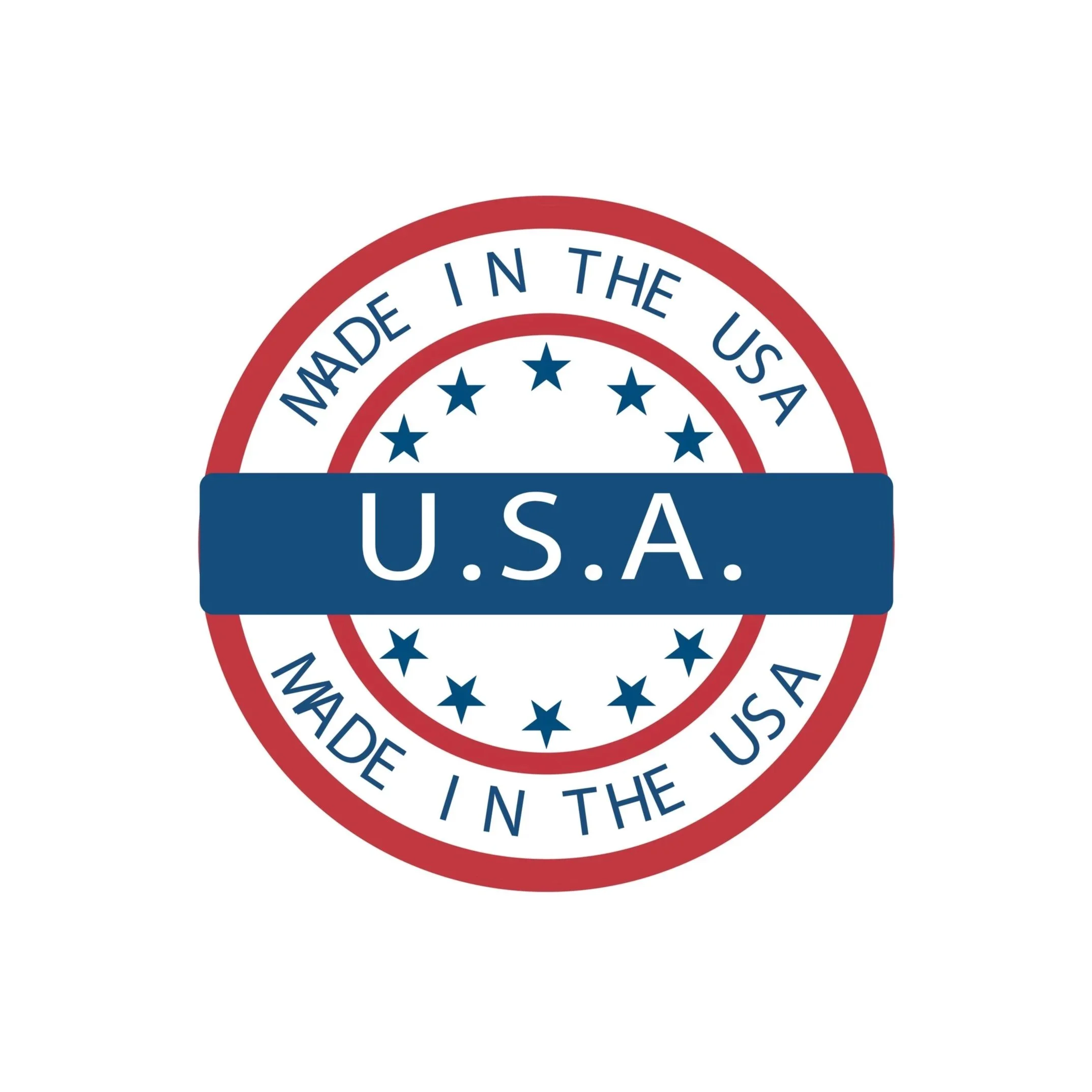 A made in the USA stamp red white and blue colors