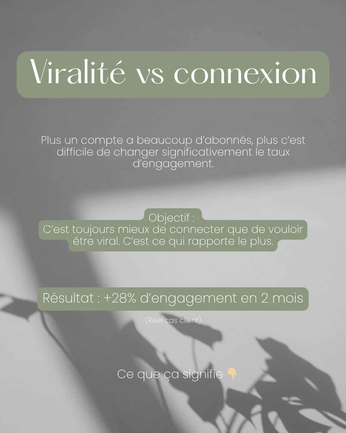 Ce que plusieurs entrepreneures en services font mal sur Instagram c'est...

Qu'elles montrent leur travail, partagent leur expertise, restent constantes&hellip;mais leur contenu r&eacute;pond seulement &agrave; &laquo; Qu&rsquo;est-ce que je fais ? 