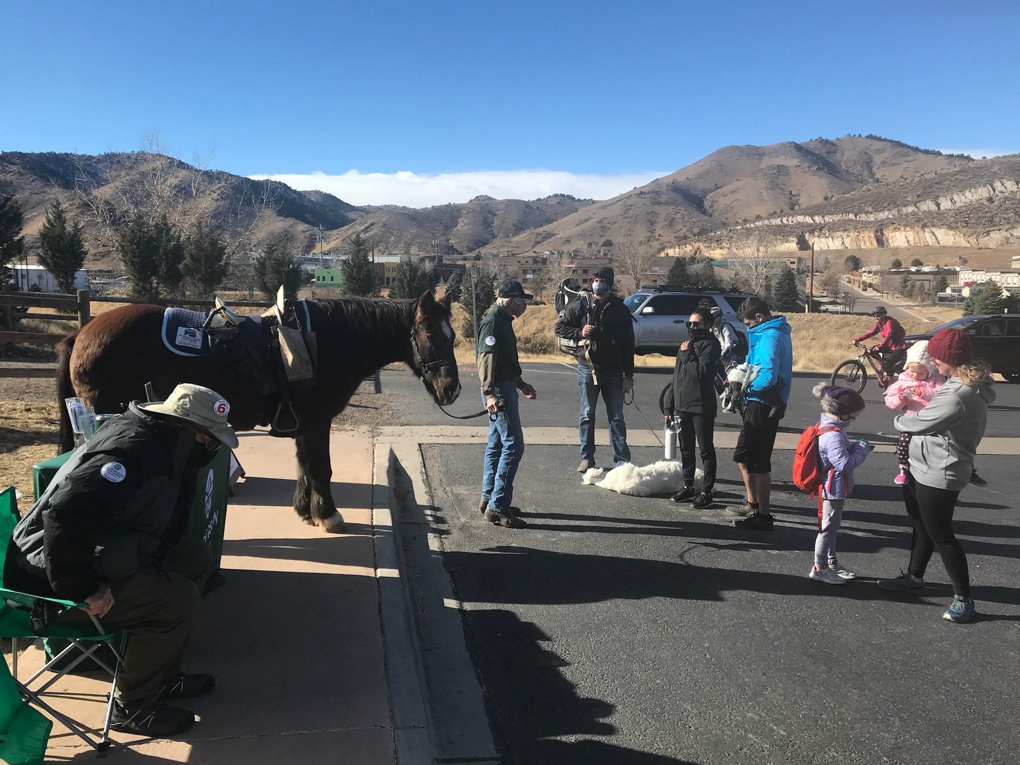 Frank Blaha with Riley doing an open space safety pop-up at North Table Mountain