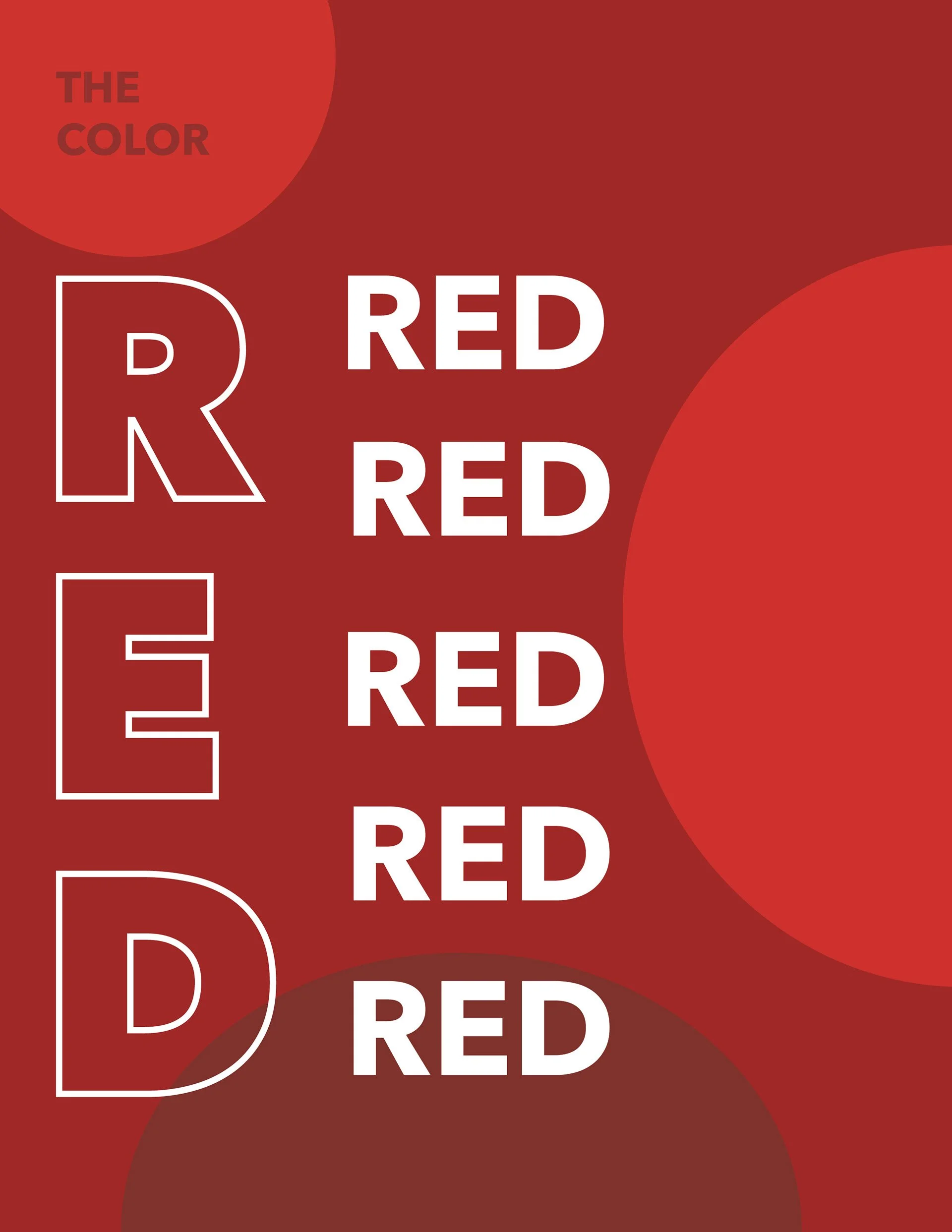 Red background with large outlined letters spelling 'REED' vertically on the left, each letter accompanied by the word 'RED' in white, repeated four times.