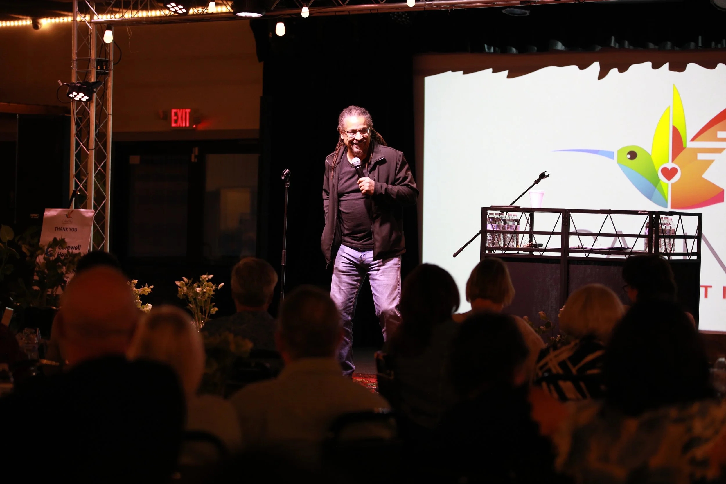 Dwayne fires up the crowd.JPG