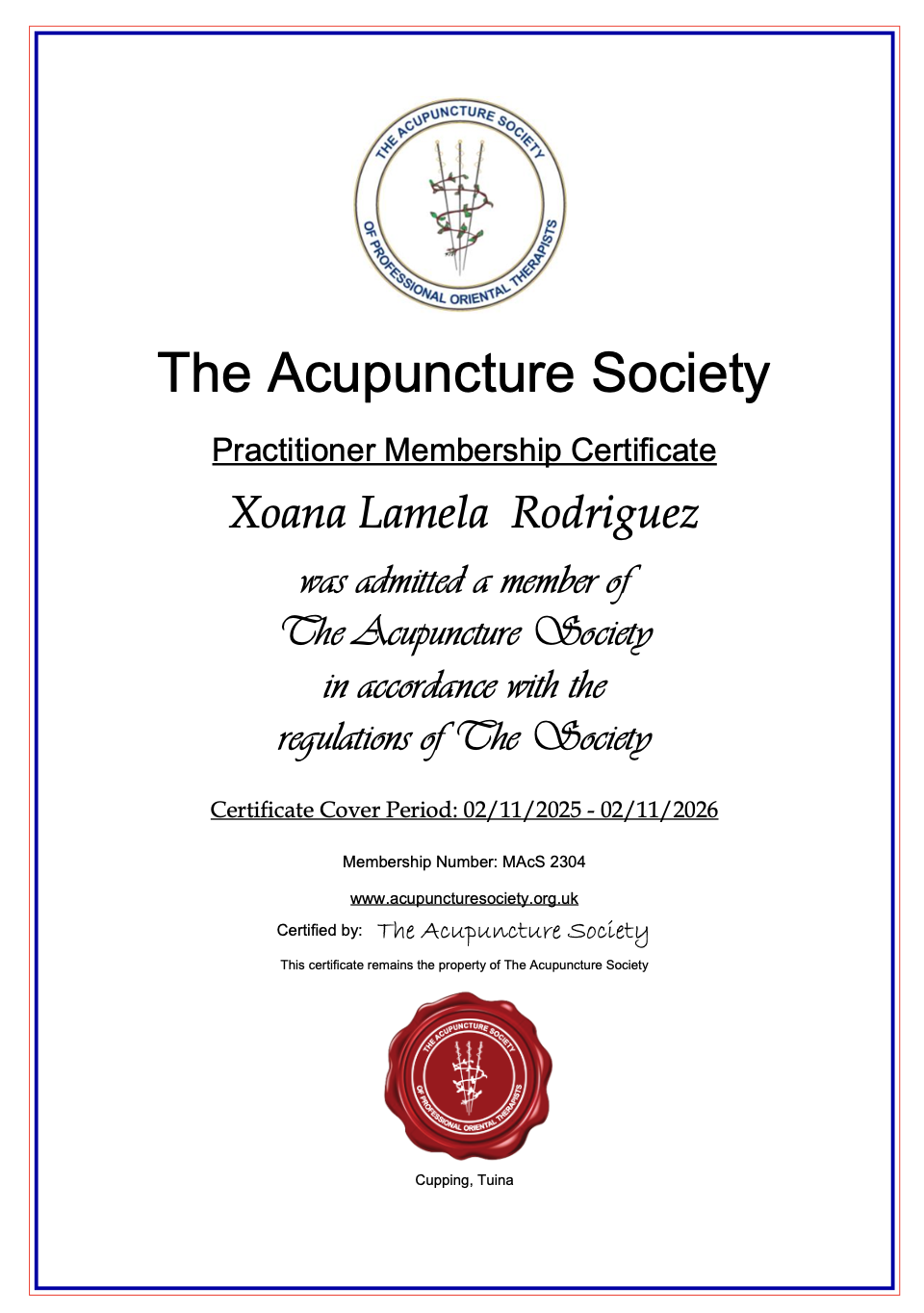 Accupuncture Society Membership