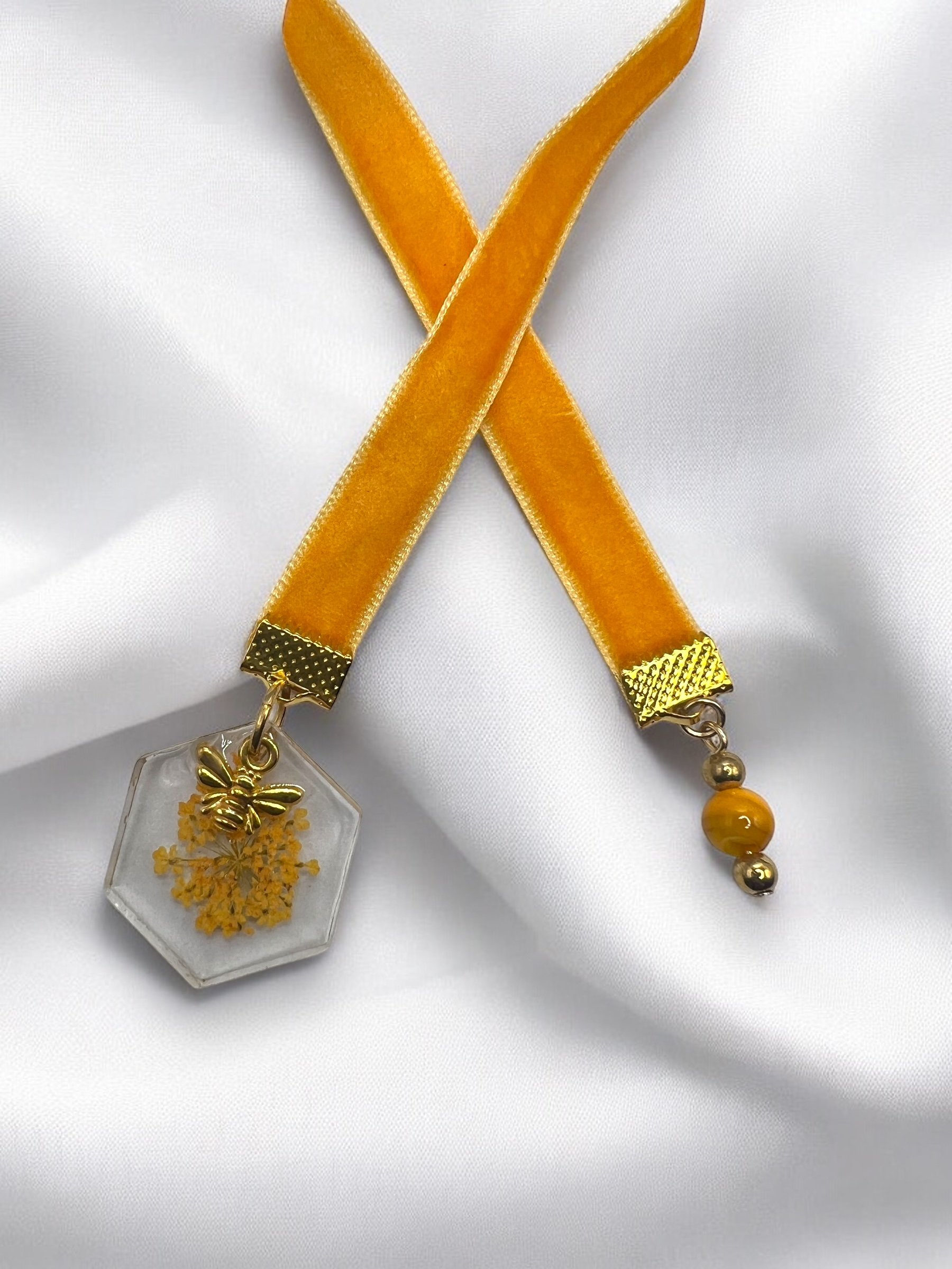 Orange flower & bee bookmark