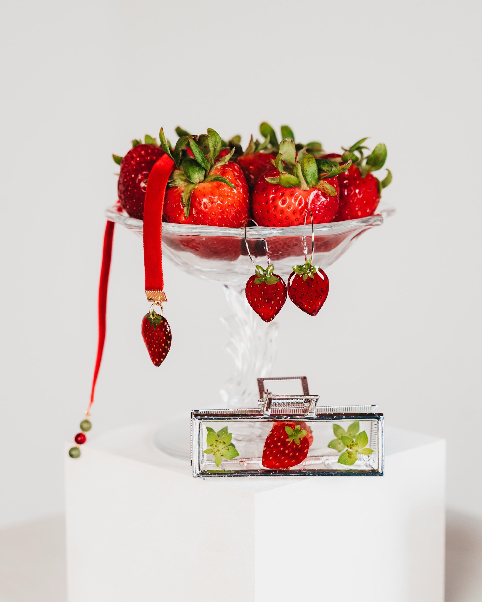 Real strawberry earrings