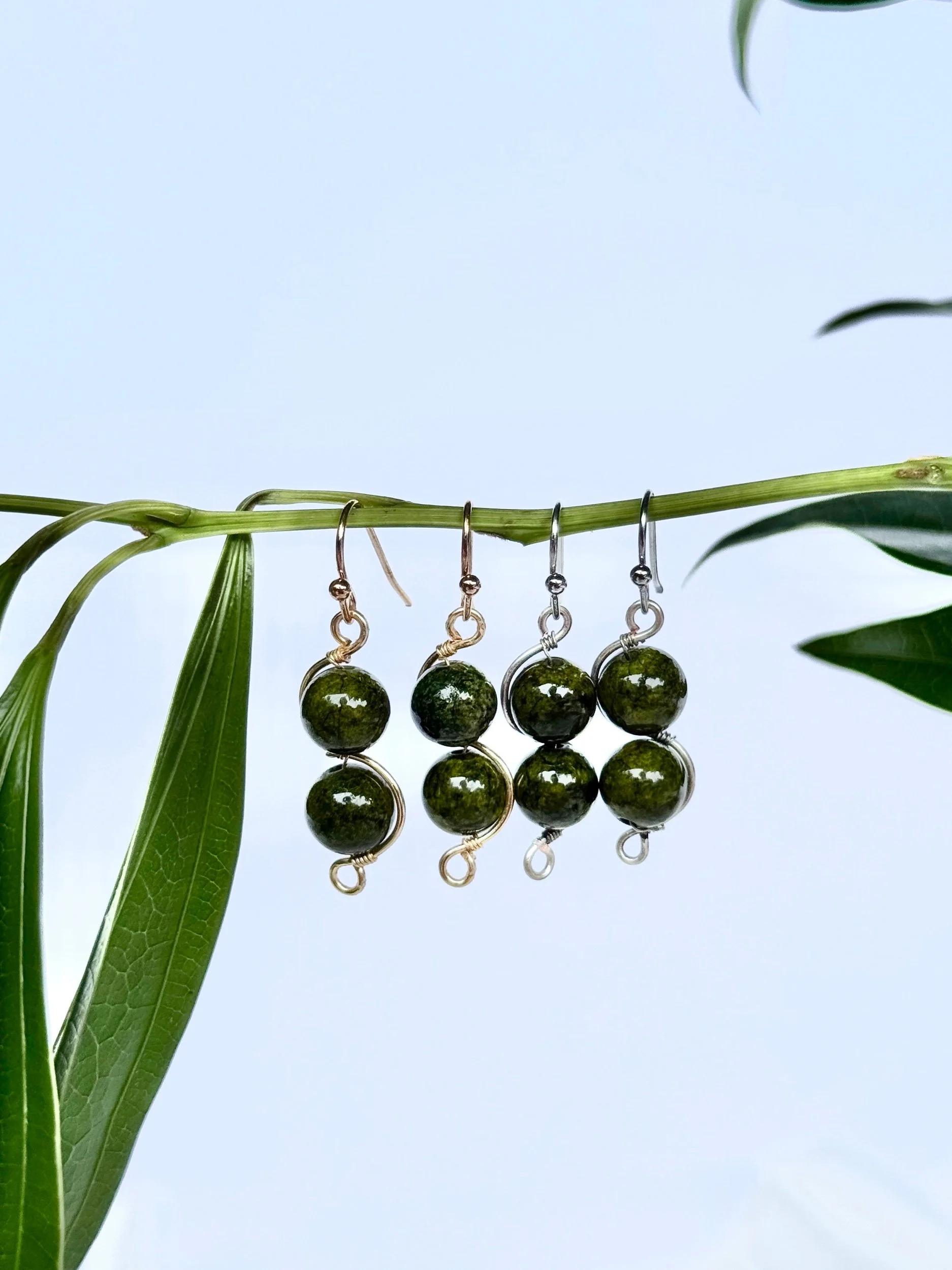 Green stone floating beads