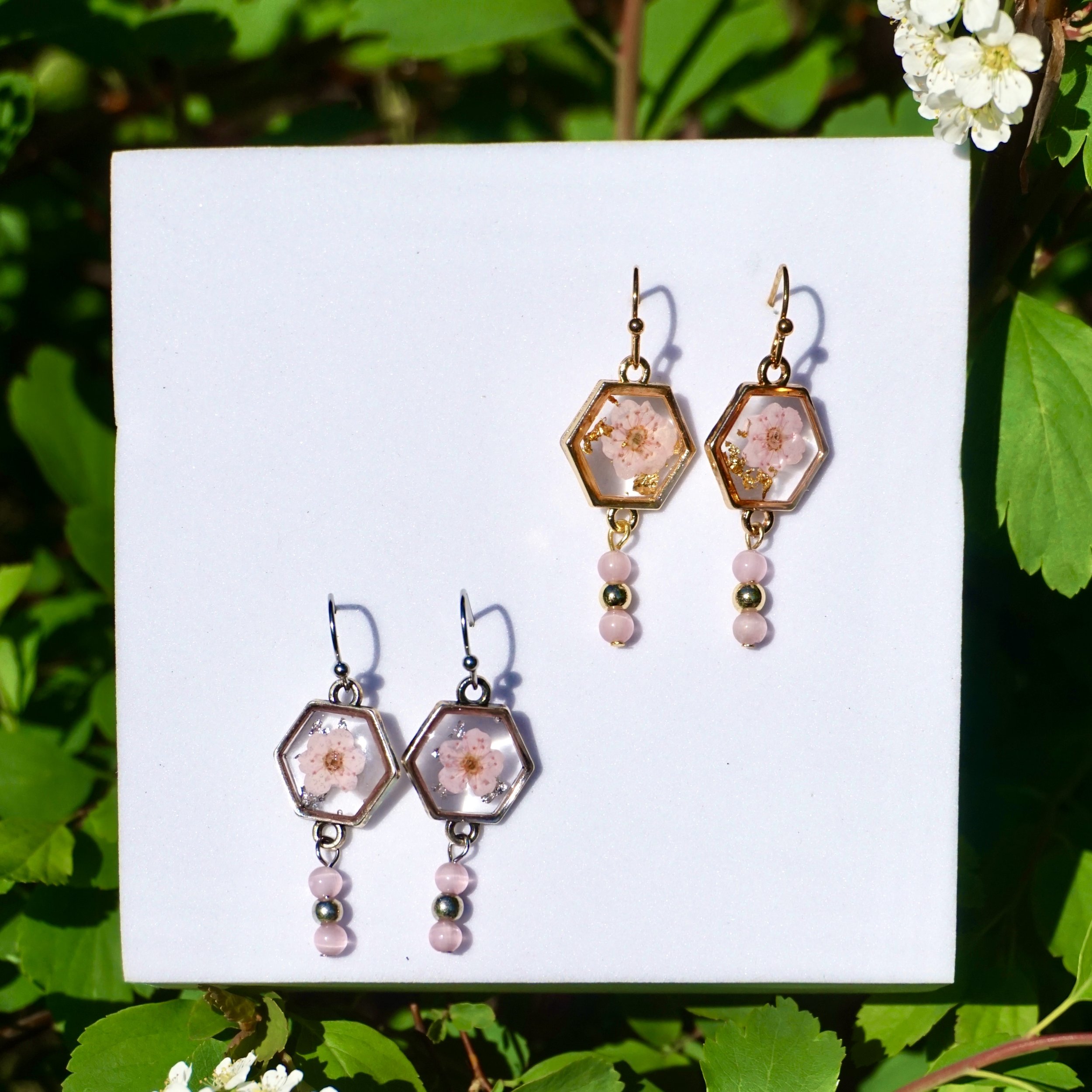 Pink Hexagon Earrings