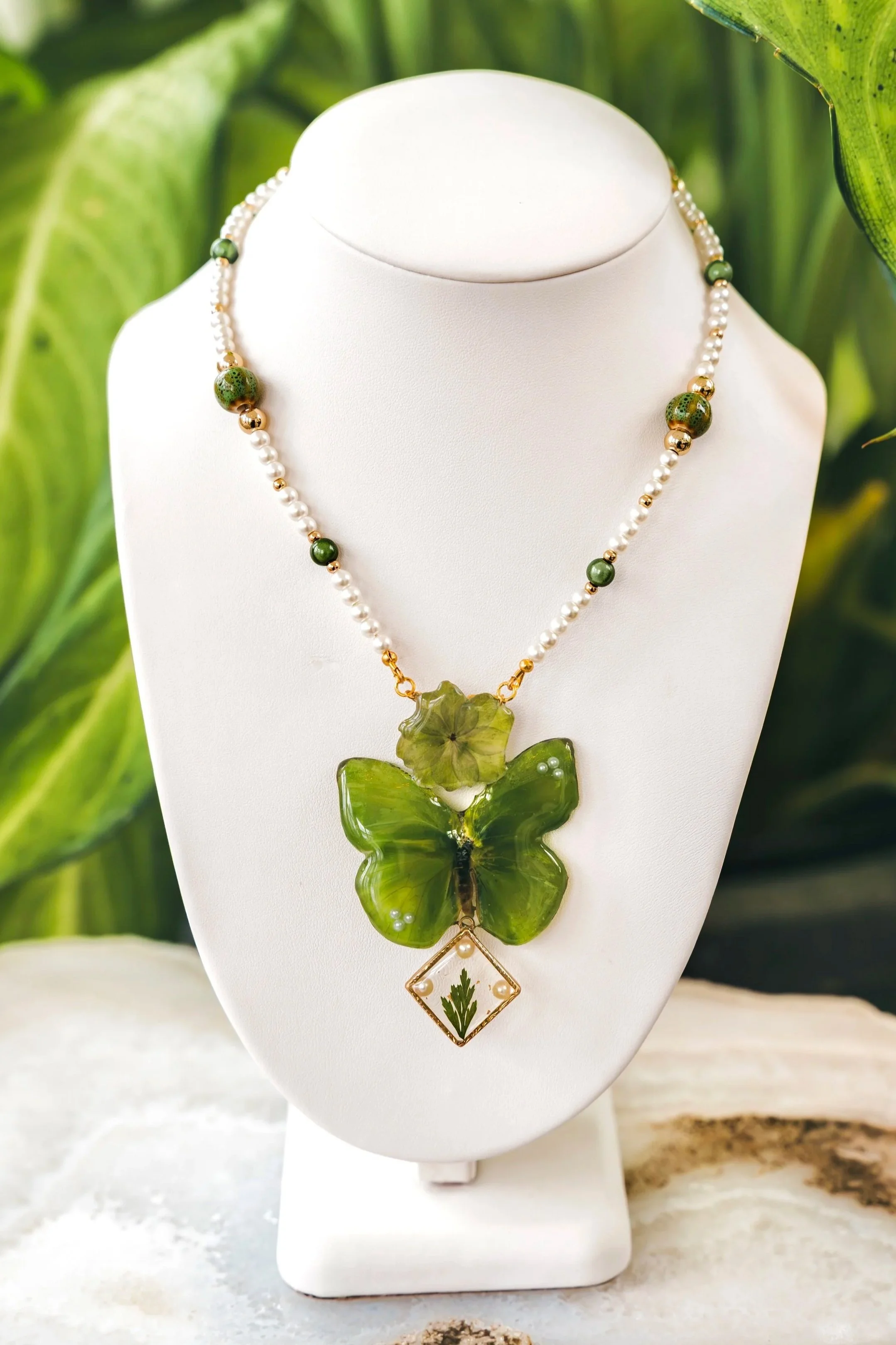 Green Preserved Butterfly Necklace