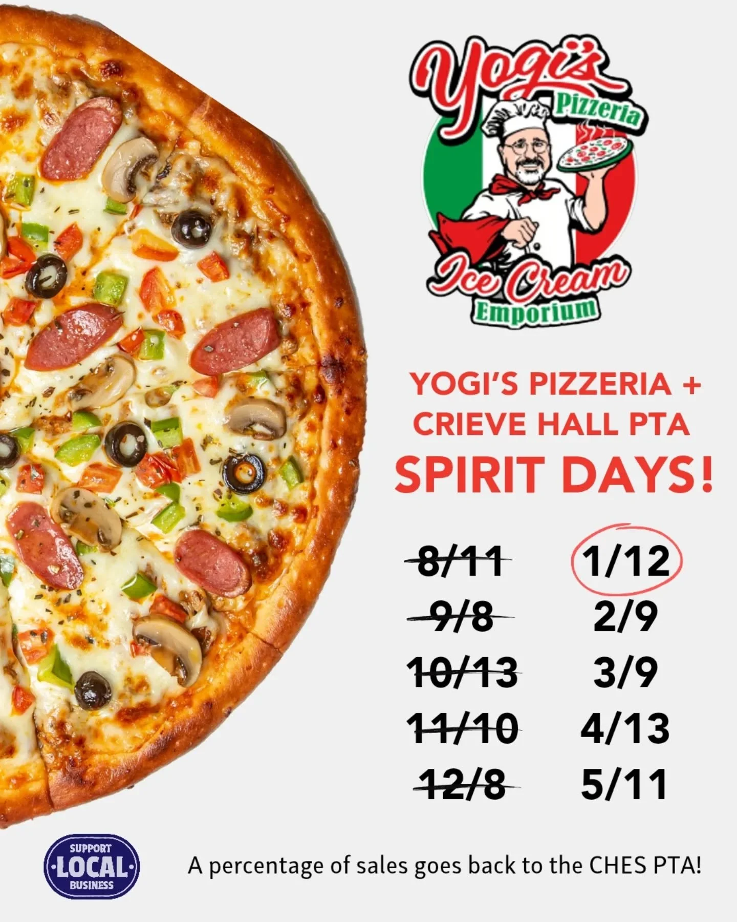 Tonight is CHES night at @yogispizzeria! Skip cooking and order a warm pizza dinner from Yogi's and support CHES PTA!