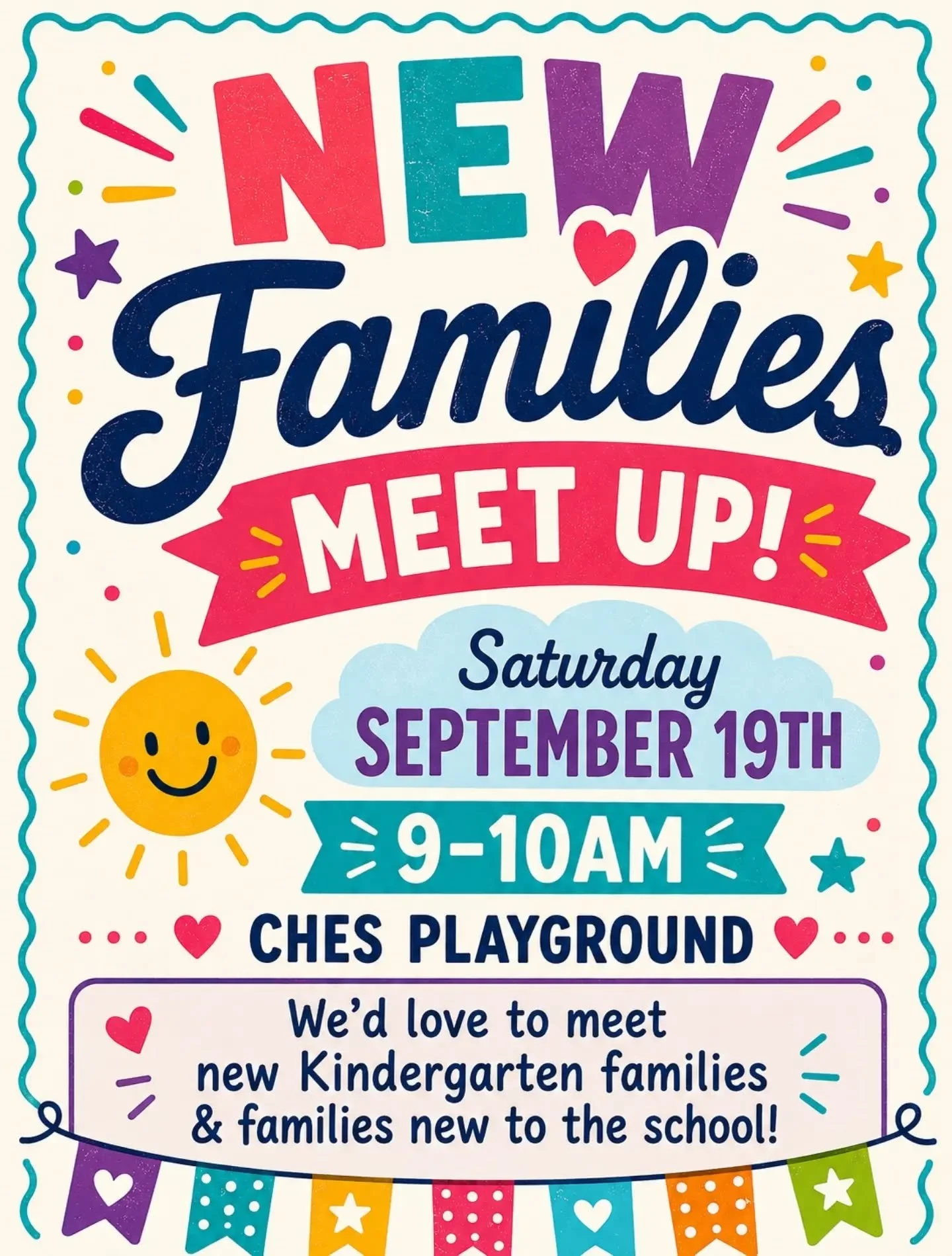 🎉 NEW FAMILIES, COME HANG WITH US! 🎉

Are you new to Crieve Hall Elementary? Or do you have a new kindergartener that joined the Cardinals this year? We&rsquo;d LOVE to meet you!

Join us for a casual New Families Meet Up on the CHES playground! It
