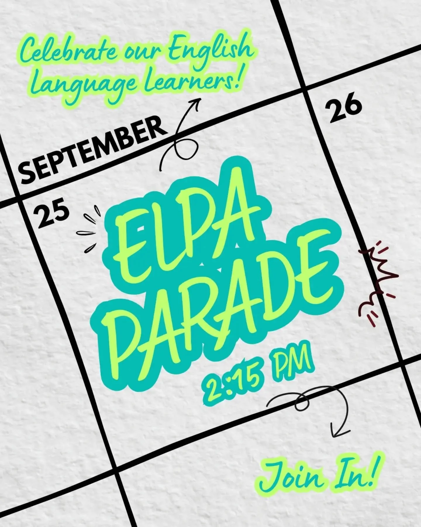🎉 Join in Friday, September 25 at 2:15pm for our ELPA Parade as we celebrate our incredible English Language Learners who PASSED the ELPA exam! 🥳👏

We want to make this celebration BIG, and we&rsquo;d love to have our Cardinal families there cheer