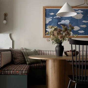 Our Philadelphia interior designers at Vestige Home love banquettes - comfy seating and storage!