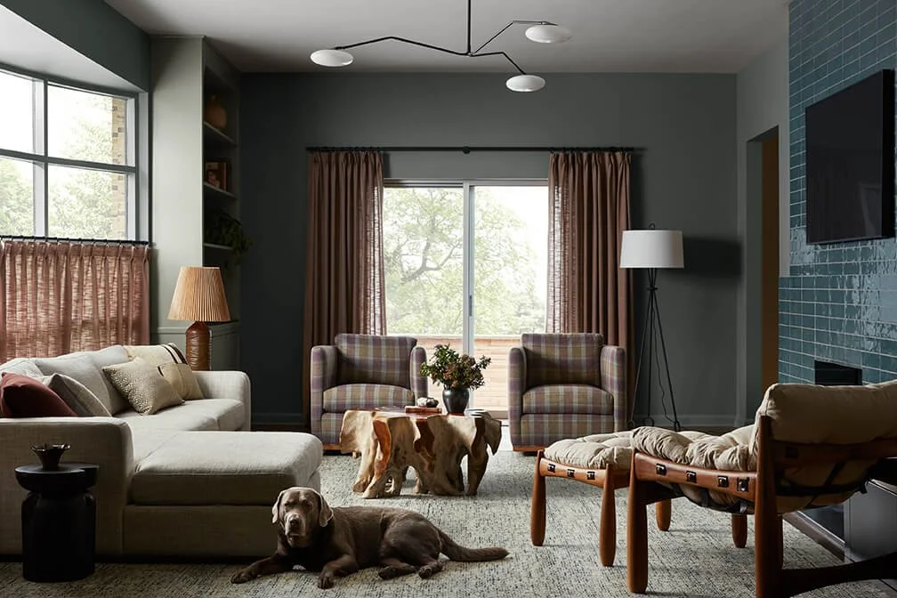 Mid-century living room by Vestige Home, a Philadelphia interior design firm.