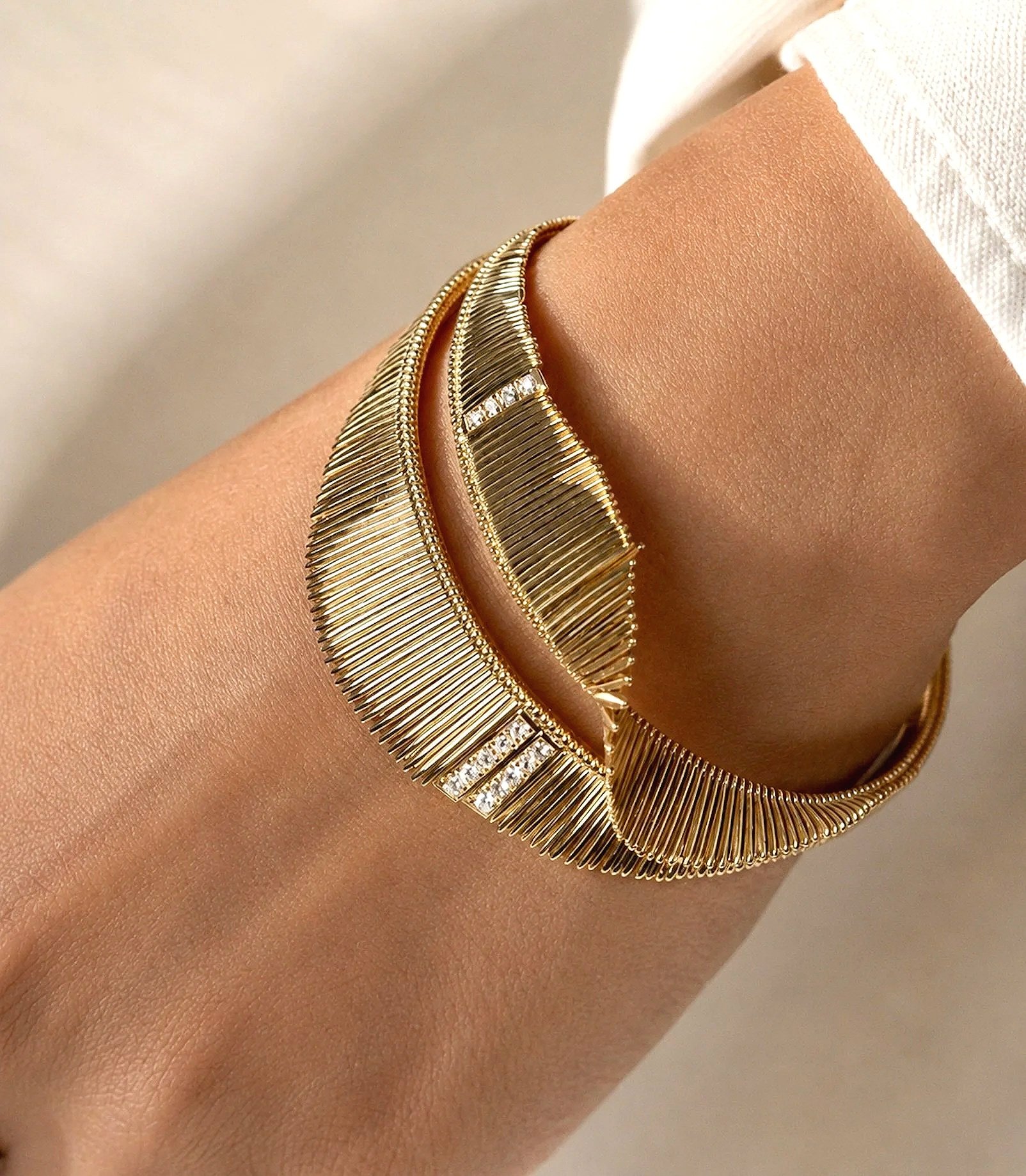 18k Yellow Gold & Diamond Double Bracelet 