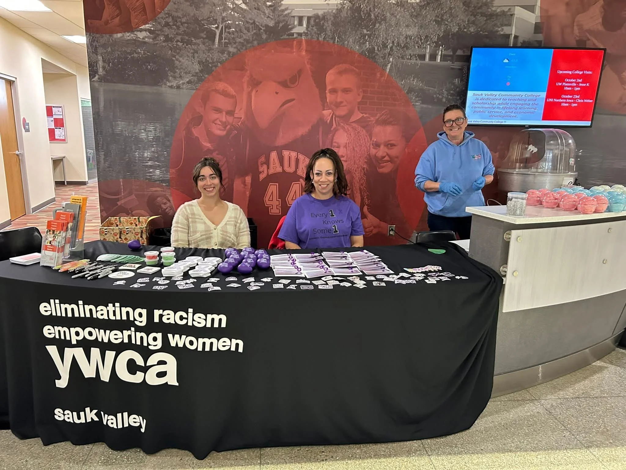 Staff at Sauk Valley Community College spreading awareness for A Week Without Violence.