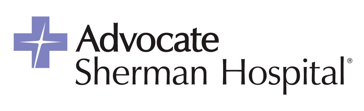 Logo of Advocate Sherman Hospital with a blue cross and the hospital name in black text.