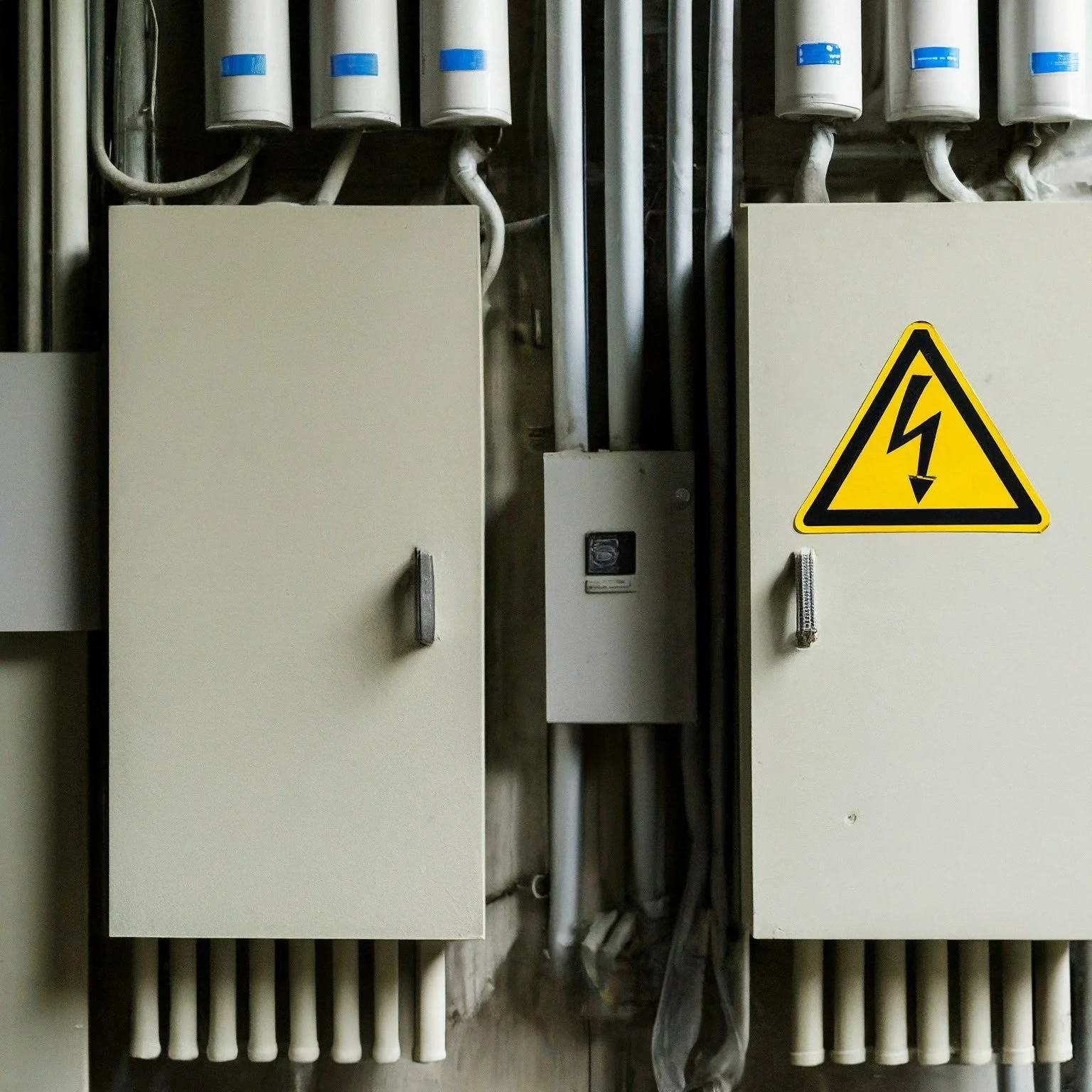 electrical panel in the building with warning sign
