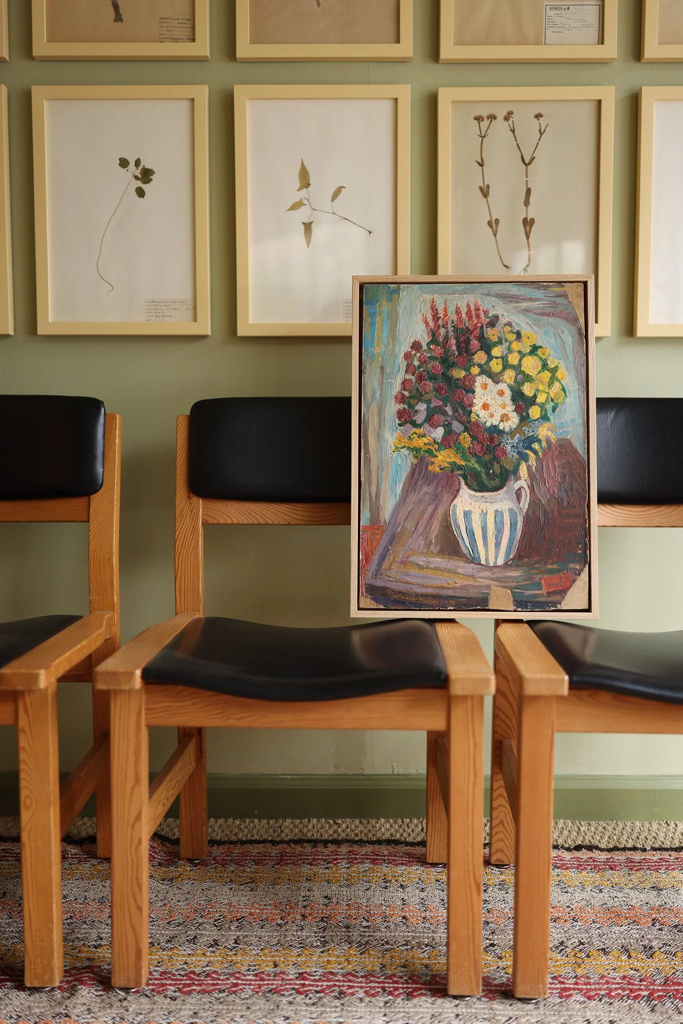 1940s Norwegian Still Life Painting Framed in Oak