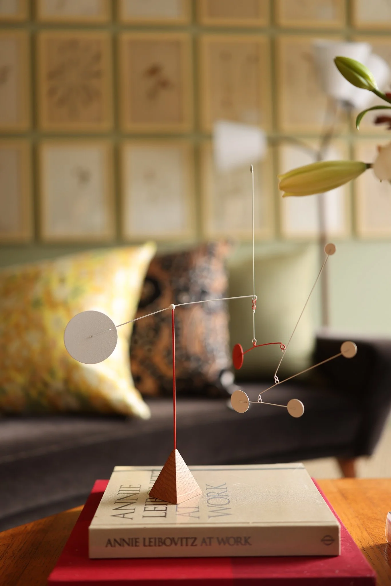 Painted Steel and Oak Tabletop mobile