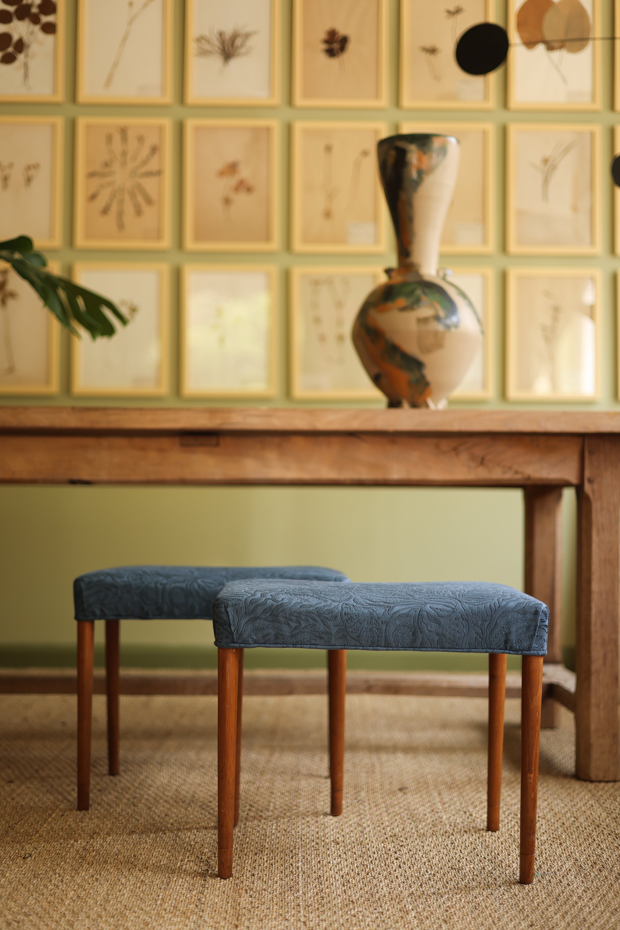 Teak Stools recovered in Zak and Fox Embroidery