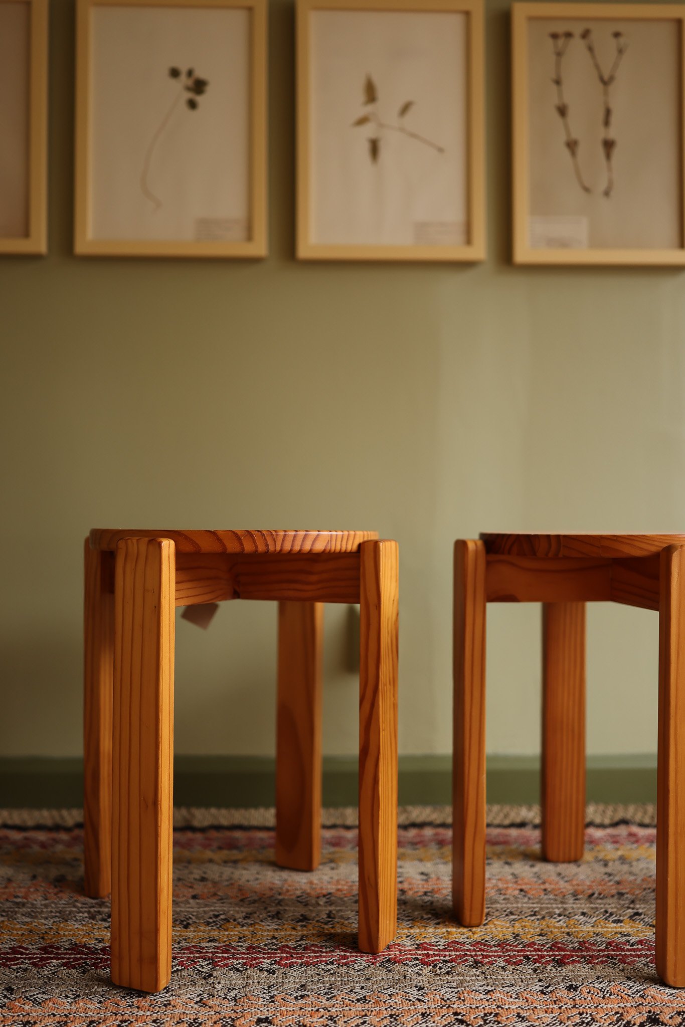 Round Swedish Pine Side Tables