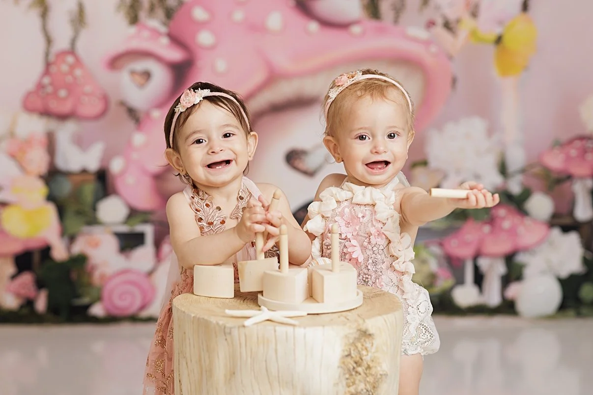 Twin Girls Little Fairies Theme Cake Smash Session | DFW Cake Smash photography