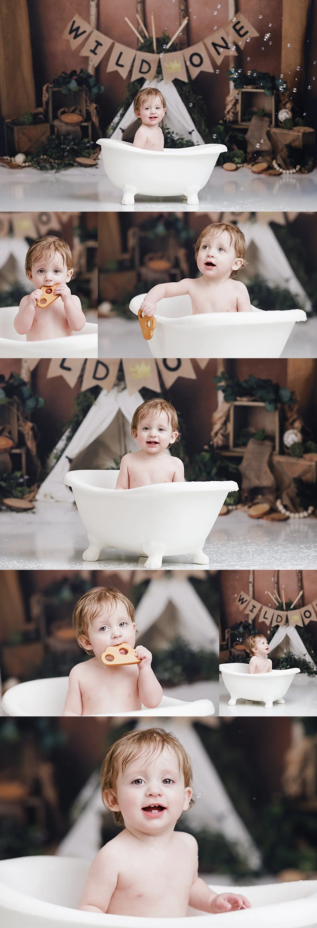 Wild One cake smash splash bath photography by DFW baby photographer