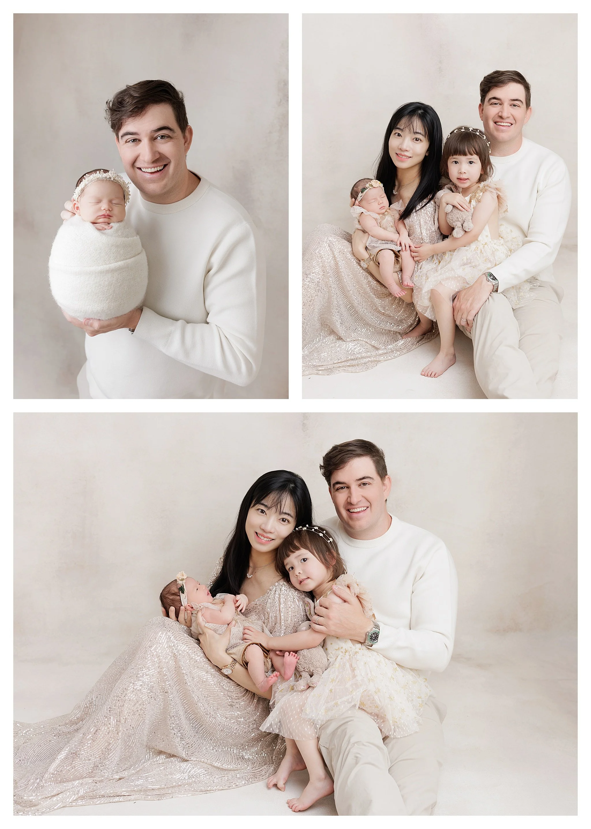 newborn family photo with young girl sibling in relax posing