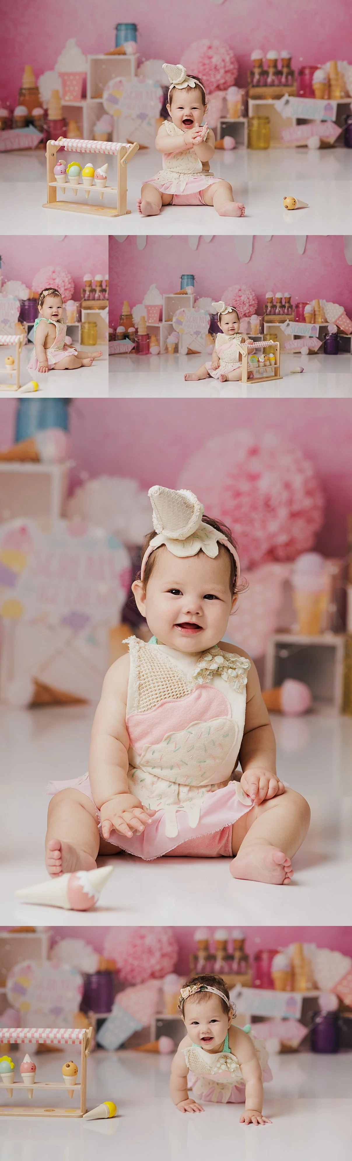 Ice cream theme cake smash portrait photographed by Southlake DFW cake smash photographer