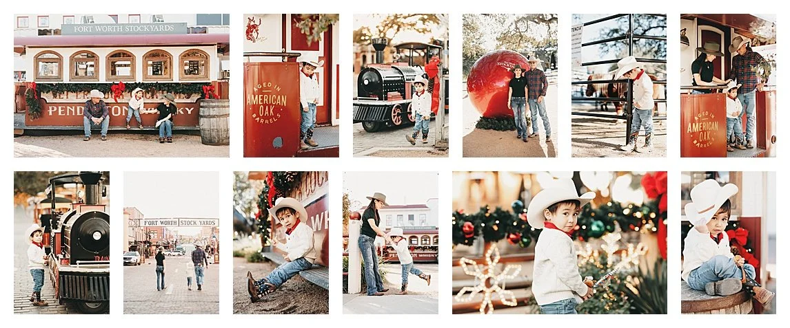 Family celebrating a Texas-style Christmas at the Fort Worth Stockyards