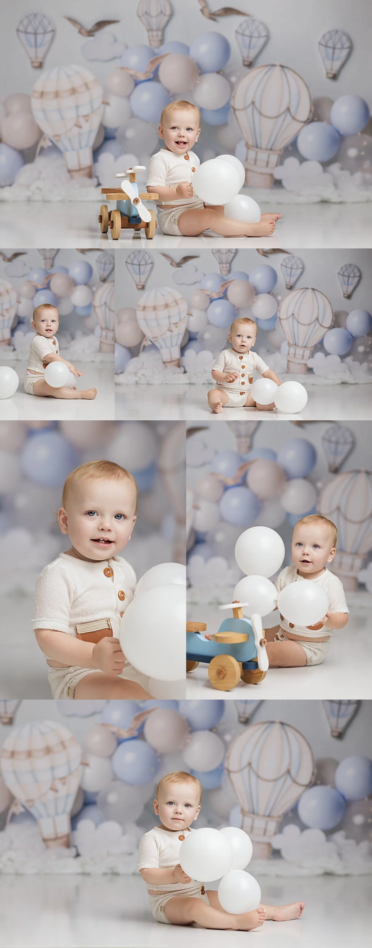 hot air balloon cake First birthday cake smash photos with hot air balloon theme by Dallas baby photographer