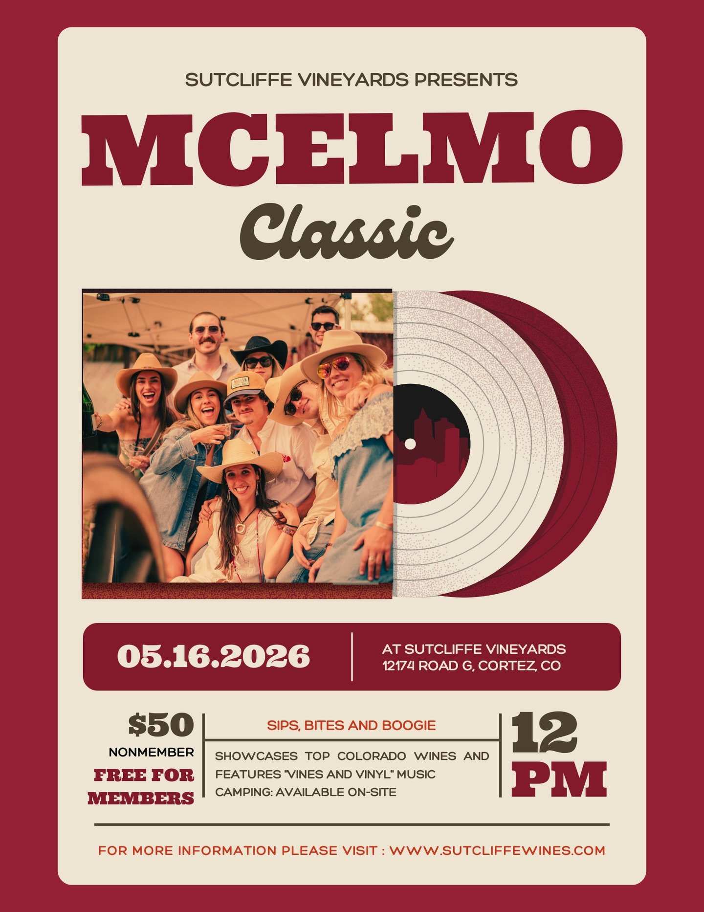 Every year people come to the McElmo Classic and see who we are. A self definition. Showcasing the vineyard grounds, Colorado winemaking, and top chefs of the region. Join us on May 16th for a full day of music and fun.

https://www.sutcliffewines.co