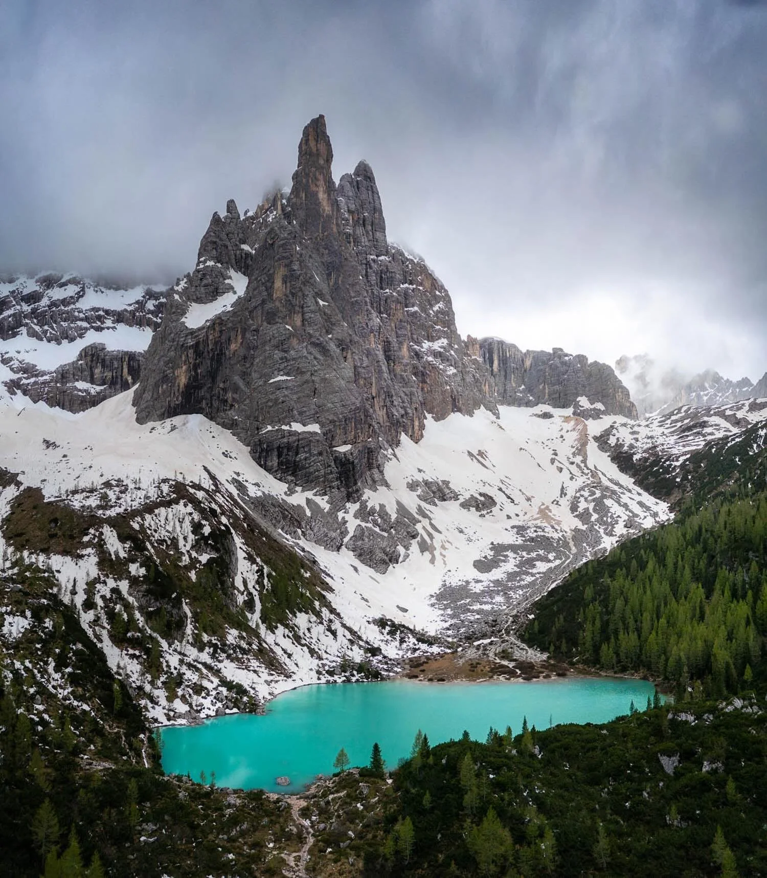 The Finger of God rising out of that milky turquoise water of Lago di Sorapis. The Dolomites have a way of making you feel small in the best possible way. I remember the clouds rolling in as I shot this and the odd avalanche rumbling down the steep s