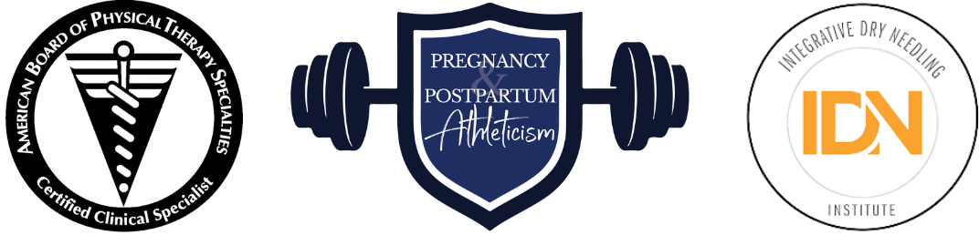 Logos of American Board of Physical Therapy Specialists, Pregnancy & Postpartum Athleticism, and Institute for Integrative Dry Needling.