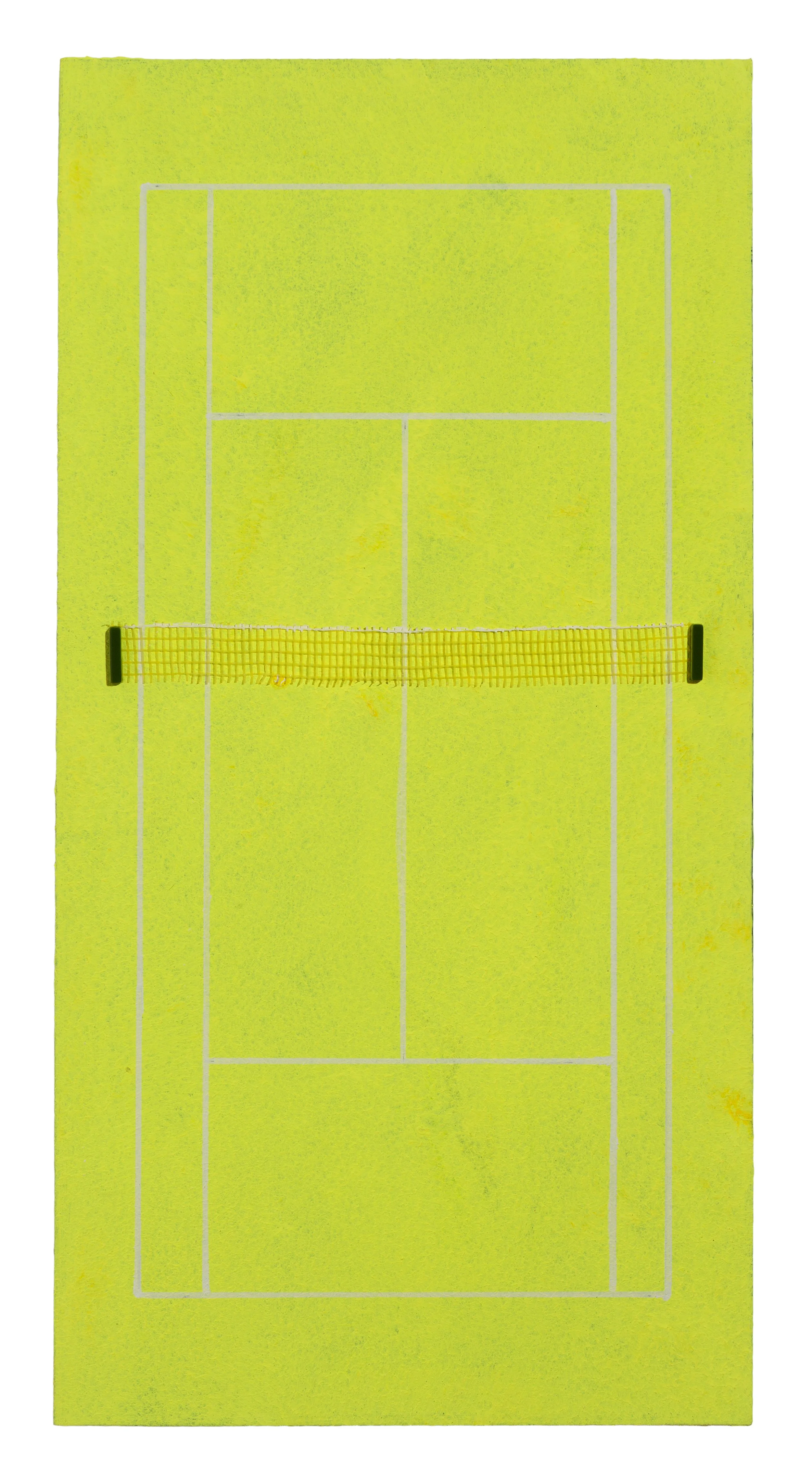 Ball Court, 2026, Medium: Acrylic flash, fiber paste, ceramic tyle, and recycled netting on panel
24x12x2 in