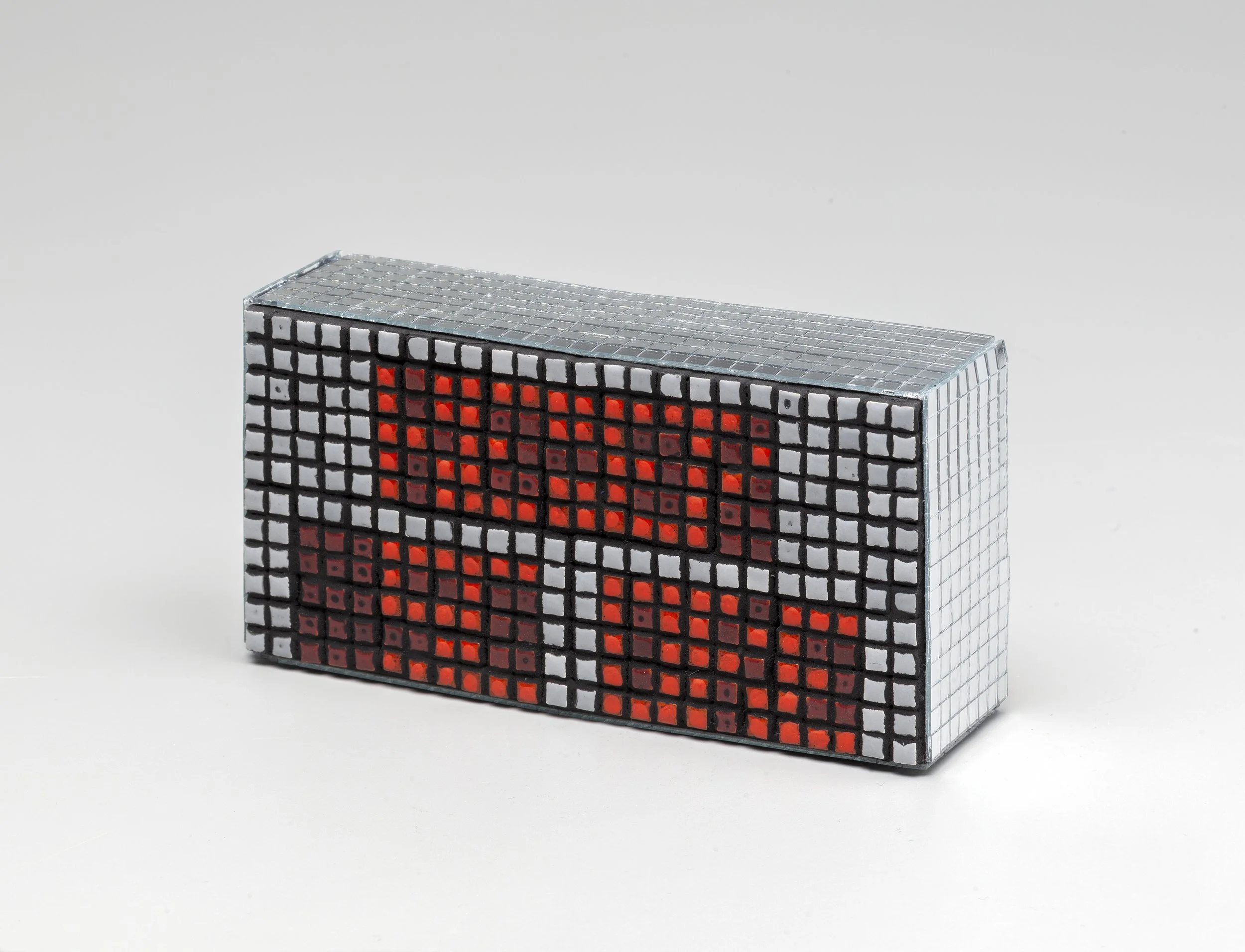 Keep Score, 2026, Medium: Ceramic tile, flash paint, and mirrors on wood panel
3x6x2 in
