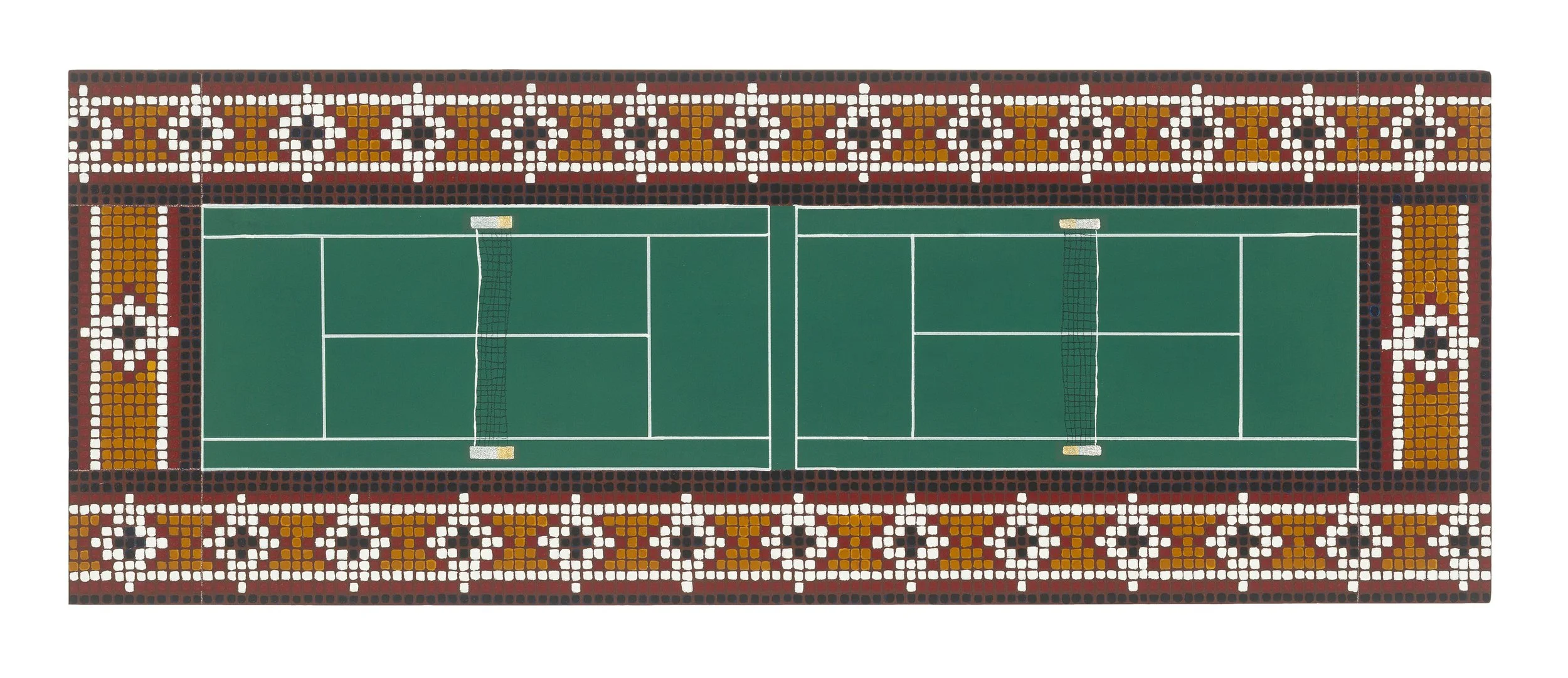 Study 6, 1966 Grand Central Tennis Courts, founded by Geza A. Gazdag, a Hungarian Immigrant, 2026, Medium:  Acrylic, oil, paint additives and color pencil on panel
18x18x1 in