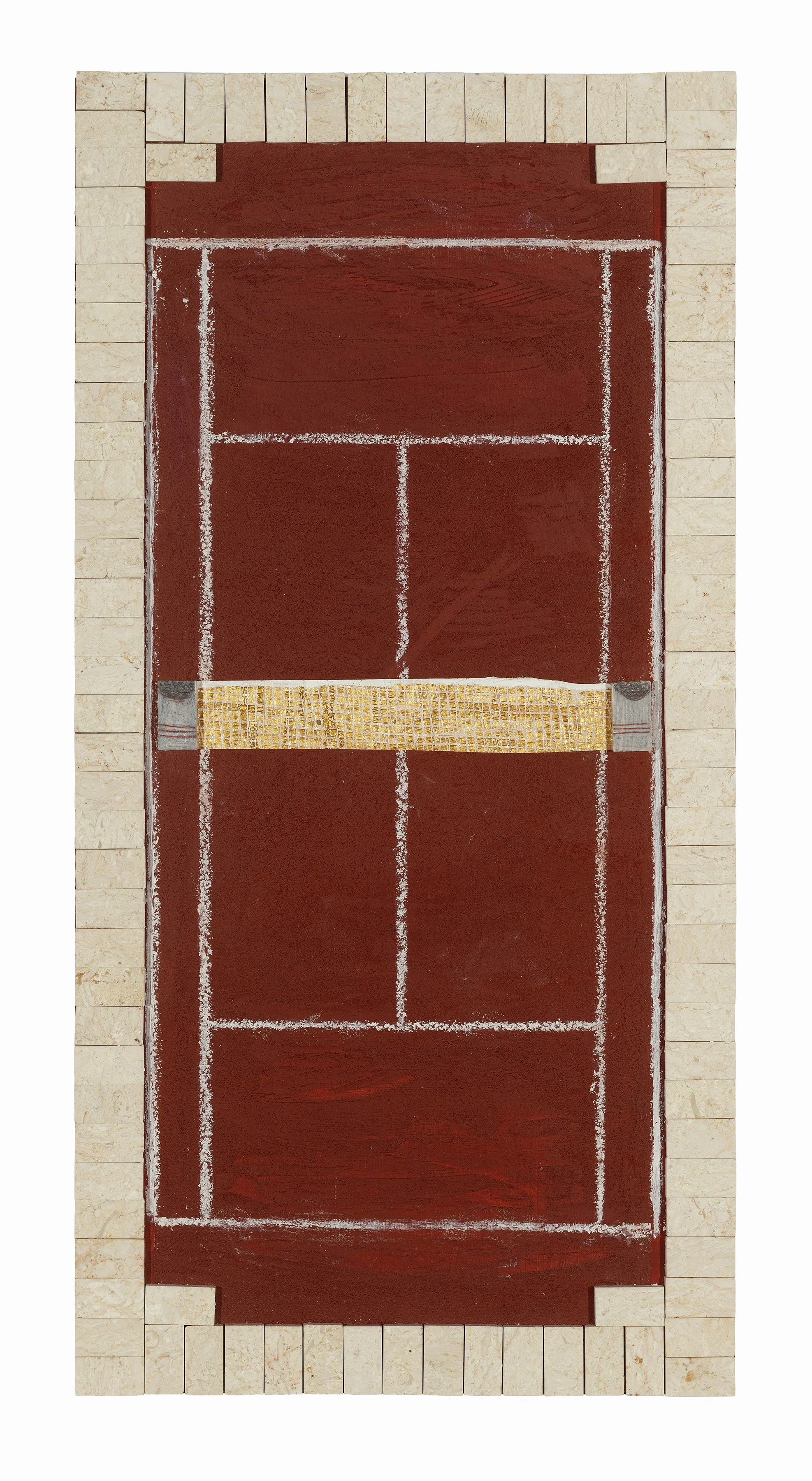 Study for Rome #2, 2026, Oil, acrylic, colored pencil, and marble chips on panel, 16x12 in
