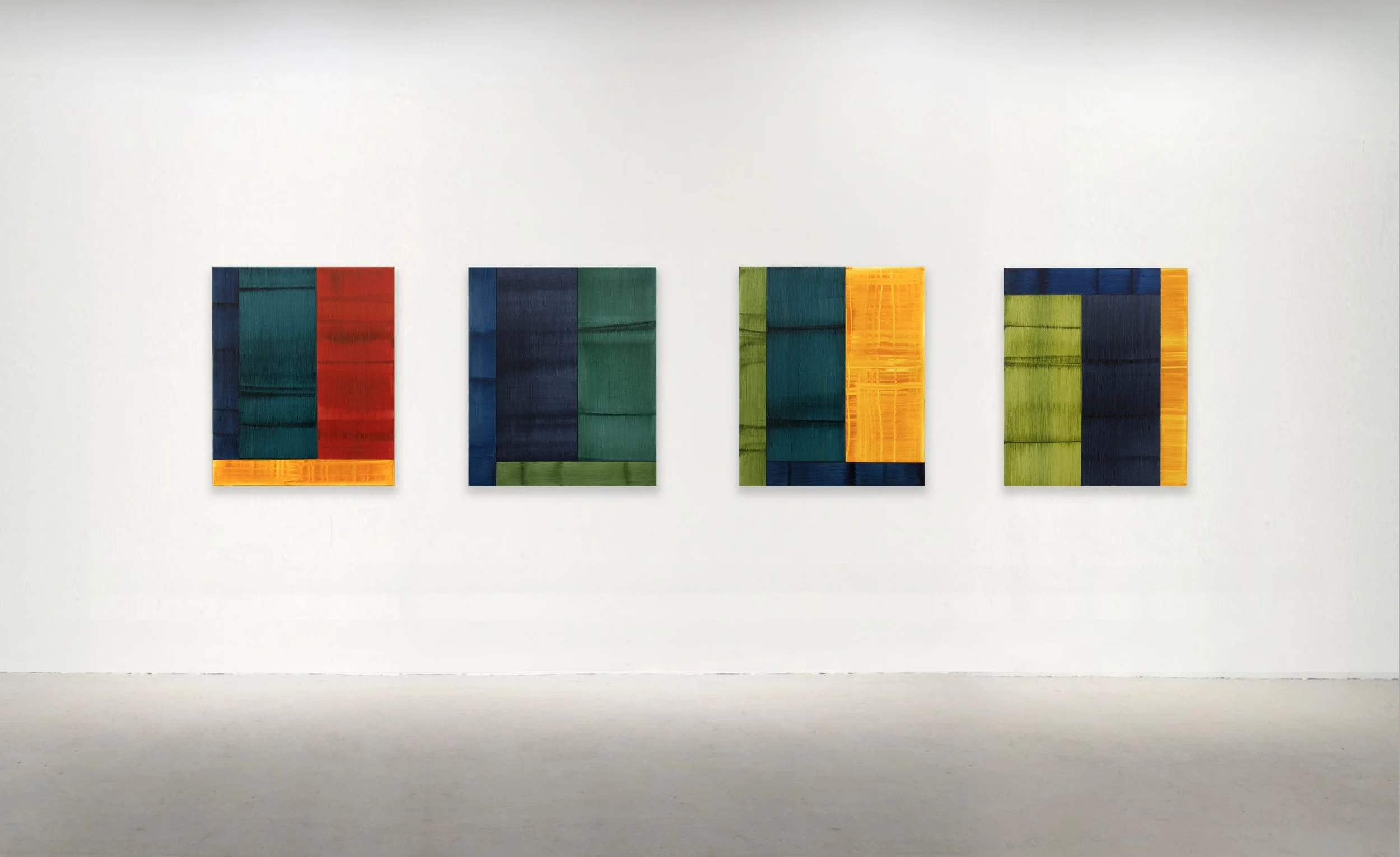 STUDY WITH GREY GREEN, STUDY WITH YELLOW, STUDY WITH GREEN, STUDY WITH RED, 2014. Oil on Linen 24 x 20 inches (61 x 50.8 cm).
