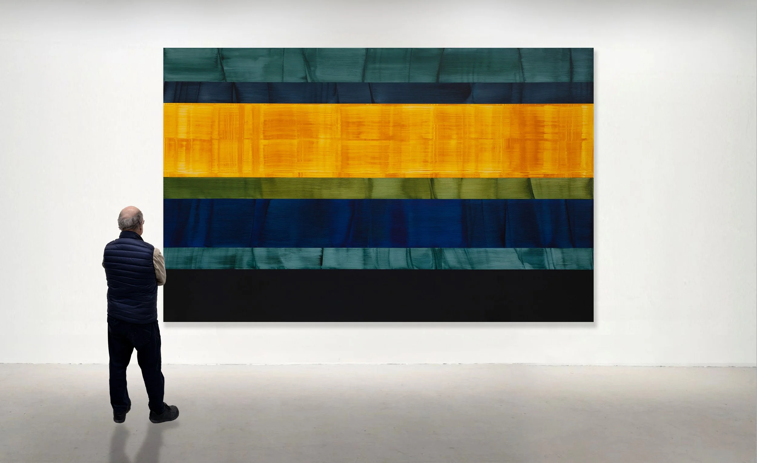 COMPOSITION IN GREENS 19, 2015. Oil on Linen 90 x 140 inches (228.5 x 355.5 cm).