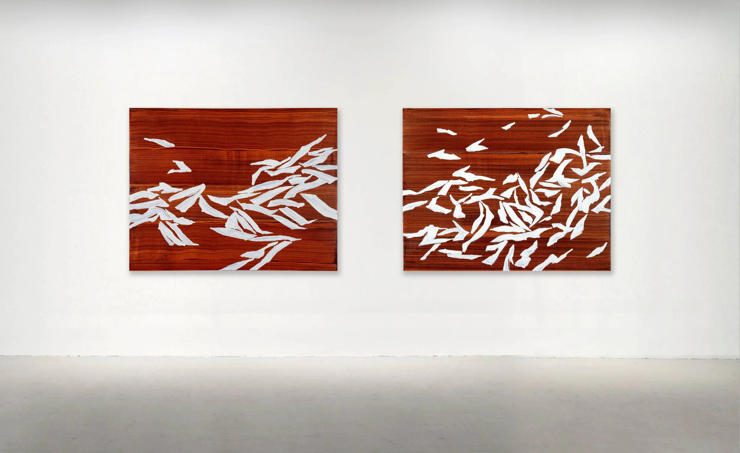 BA ZASA RED LAKE No. 1 and No. 2, 2023. Oil on linen, 37 x 50 inches (94 x 127 cm). 