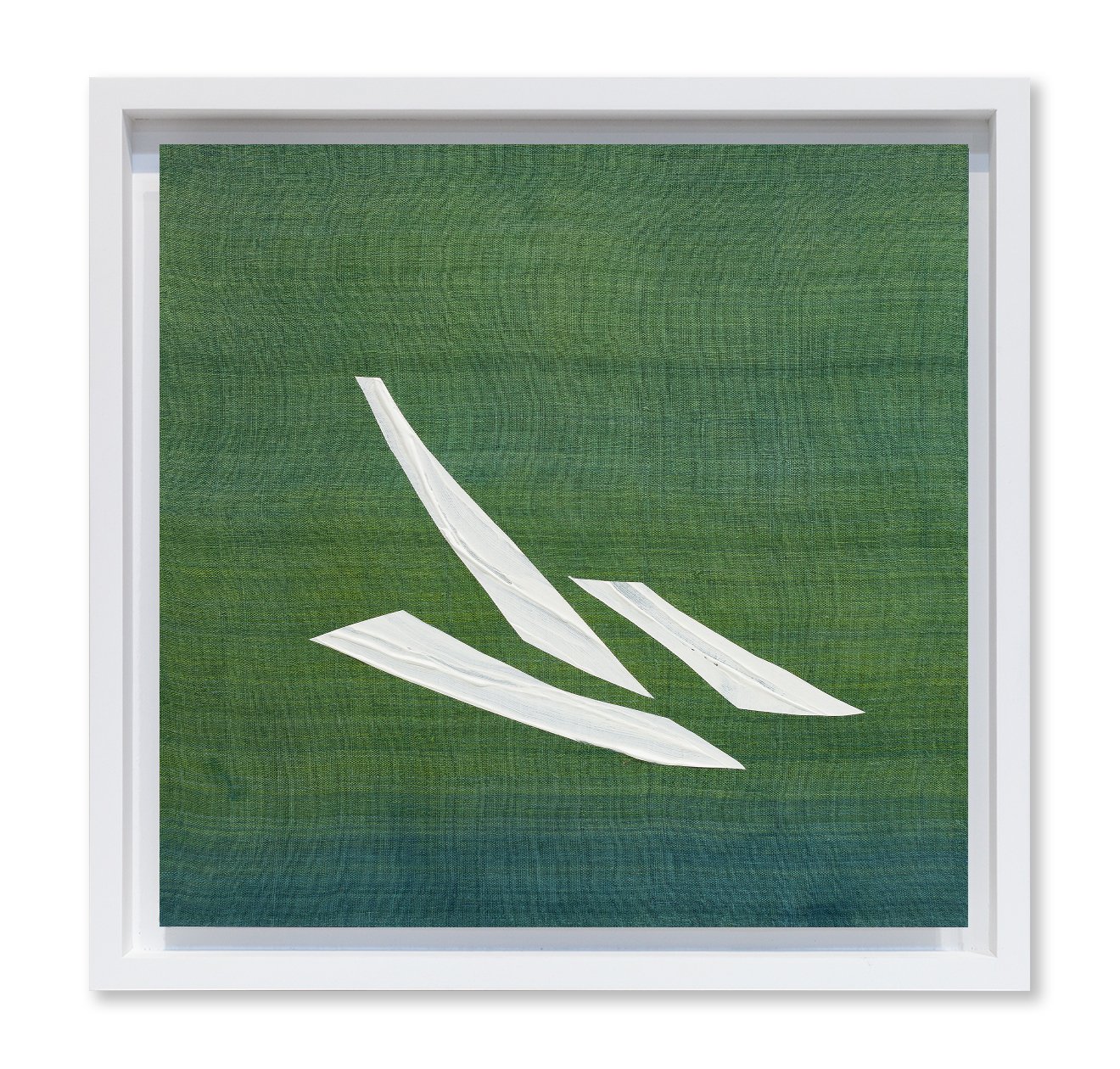 GAS 1 (Green), 2023. Acrylic on natural and hand-dyed silk mounted on aluminum panel, 18 x 19 inches (46 x 48.3 cm). 