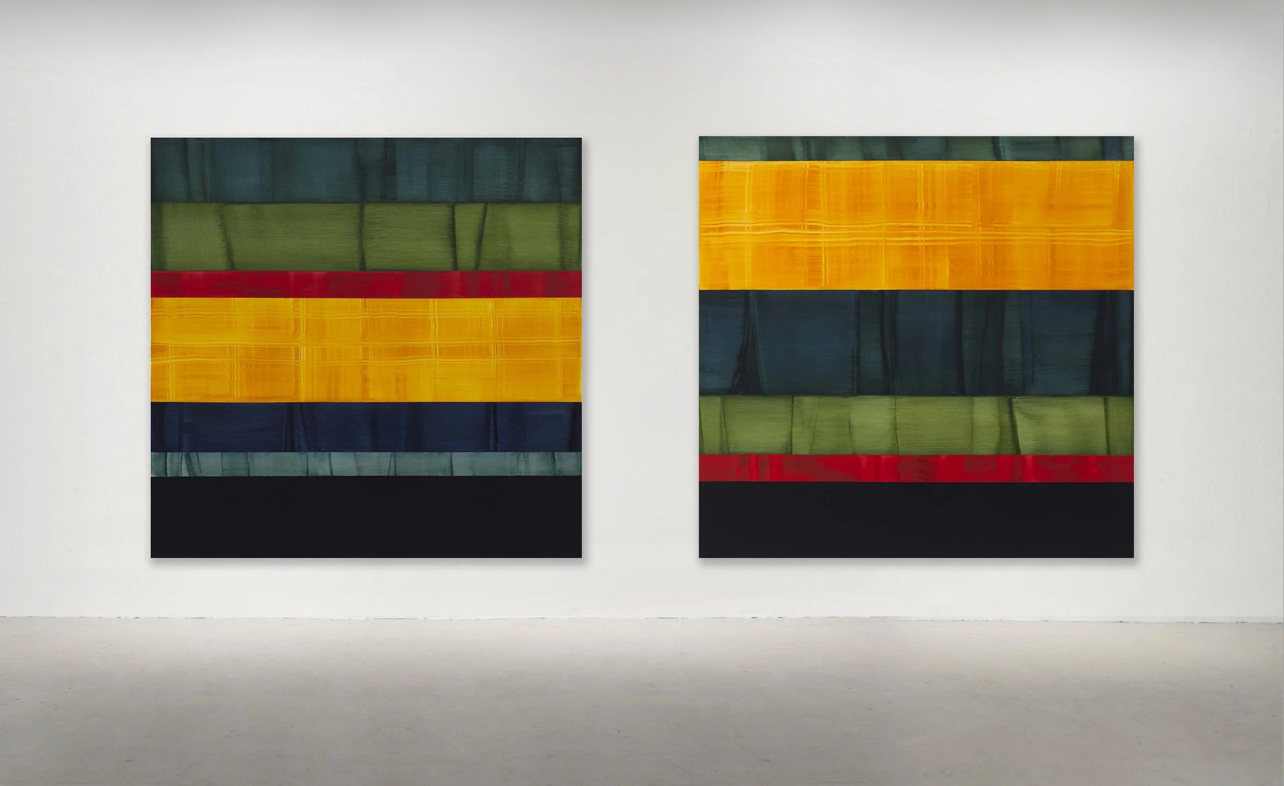 COMPOSITION IN GREEN NO. 10 and NO. 11, 2014. Oil on Linen 71 x 73 inches (180 x 185.5 cm).