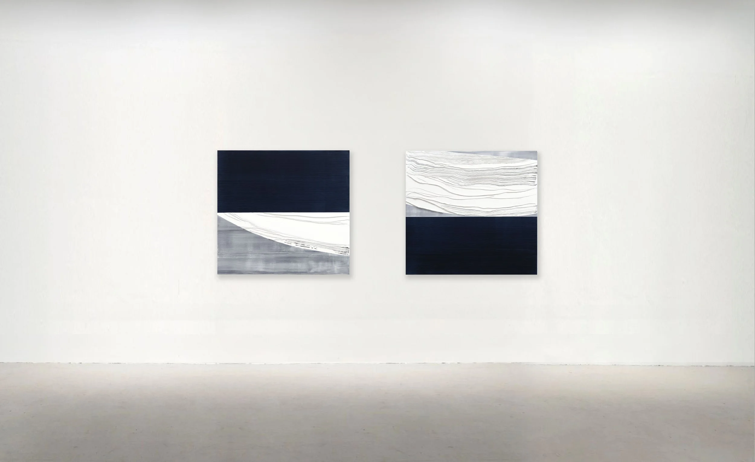 Untitled White NO. 2 and NO. 1,  2018. Oil on linen 36 x 38 inches (91.5 x 96.5 cm). 