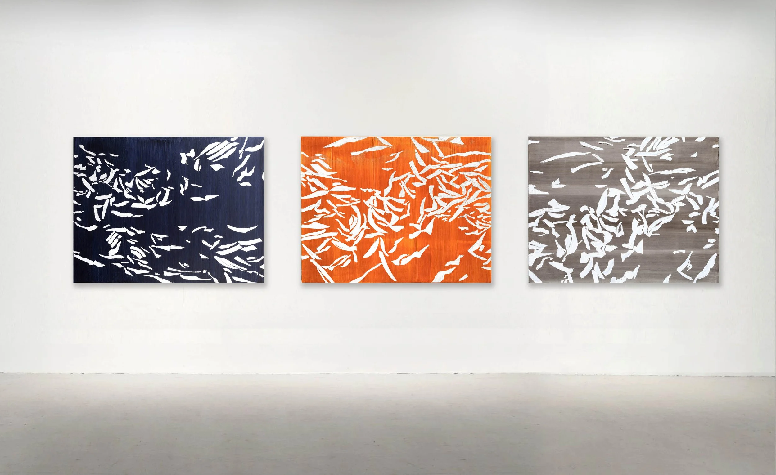 MIGRACION No. 2, No. 4, No. 3, 2022. Oil on linen 40 x 52 inches (101.5 x 132 cm).