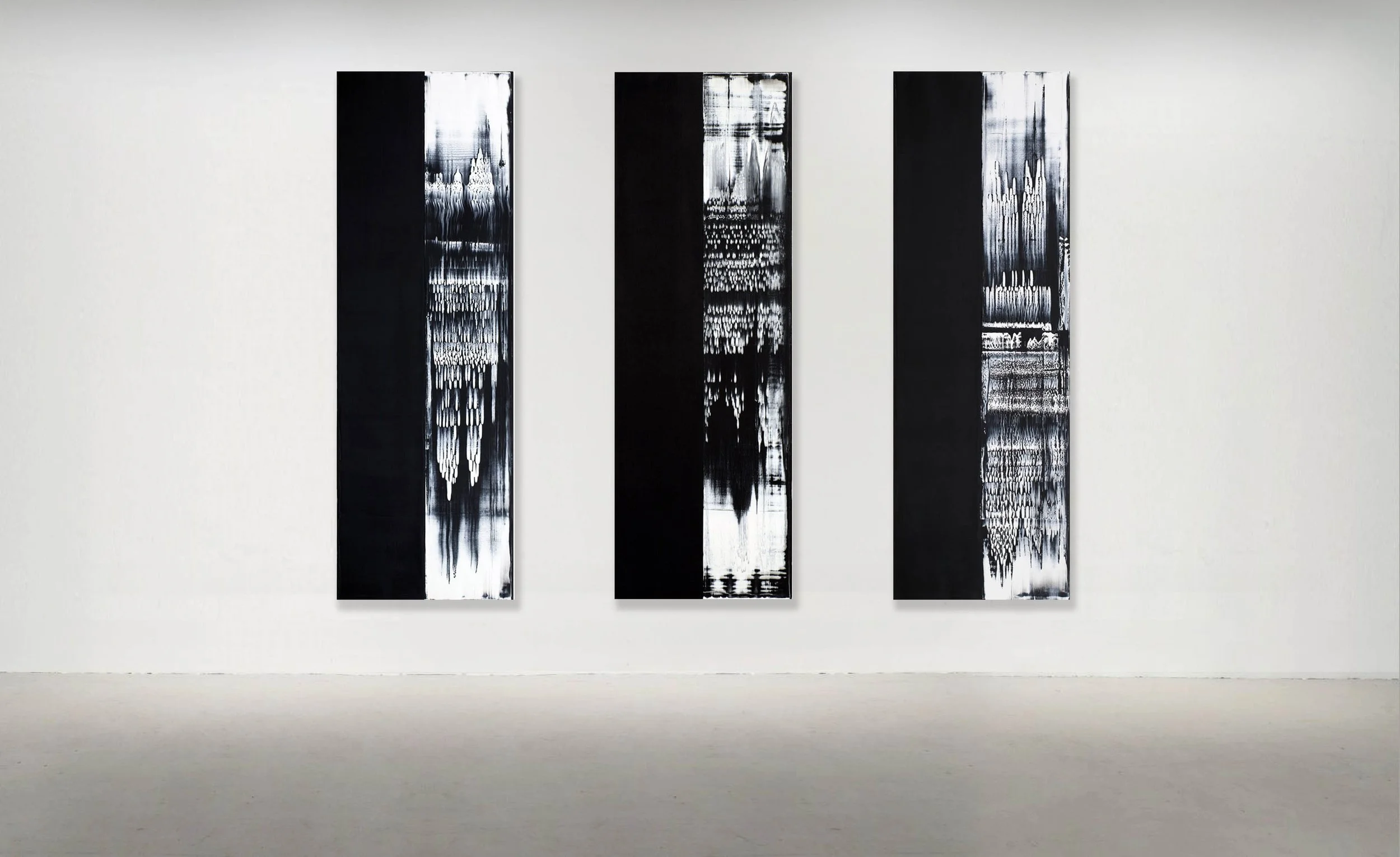 "Odenwald 1152 No. 29"  "Odenwald 1152 No. 19"  "Odenwald 1152 No. 28" 2008 Oil on Linen 98.5 x 33 inches / 250 X 84 CM, PRIVATE COLLECTION GERMANY