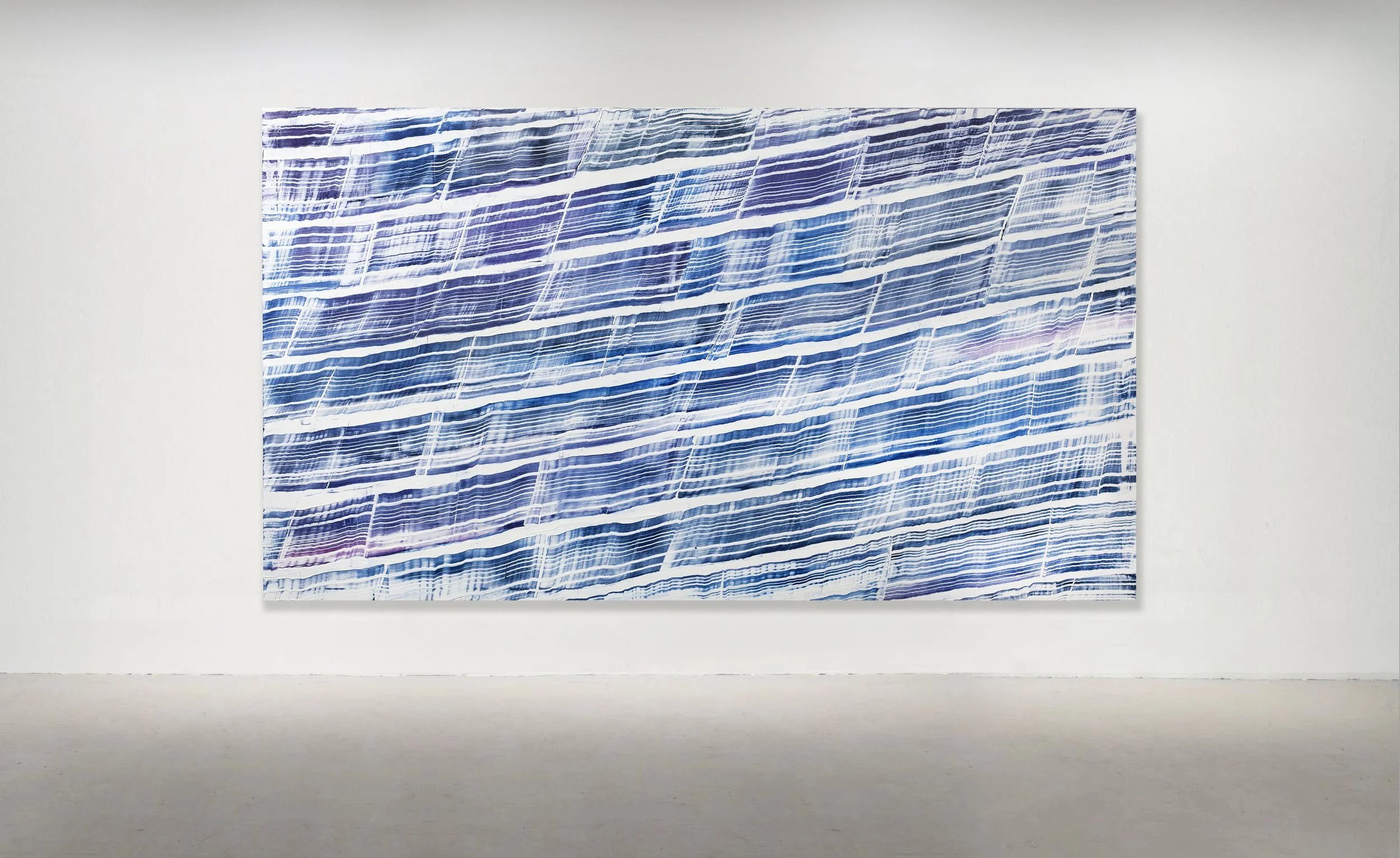 "White with Blue and Violet 1", 2018 Oil on linen 90 x 160 inches / 230 x 406 CM.