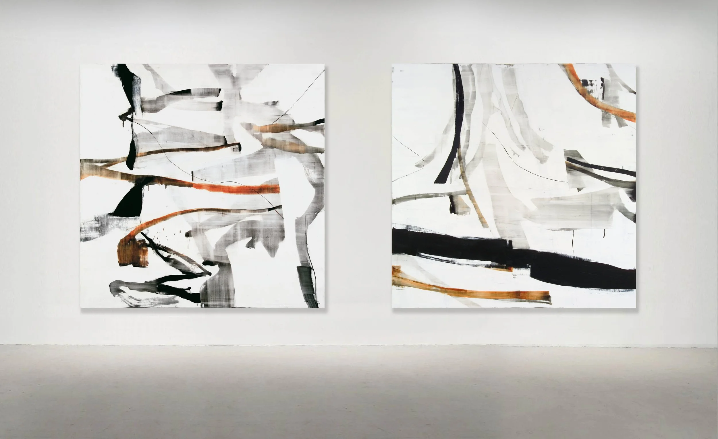 NOCHE TRANSFORMADA NO. 3 and NO.  2, 2004. Oil on Linen 98.5 x 98.5 inches (250 X 250  cm). PRIVATE COLLECTION, MEXICO.